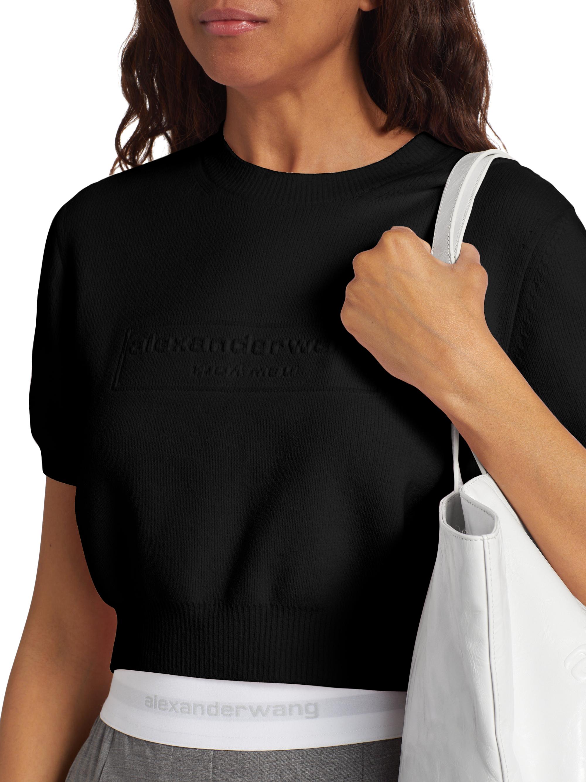 Alexander Wang Short-Sleeve Embossed Logo Sweater | Saks Fifth Avenue