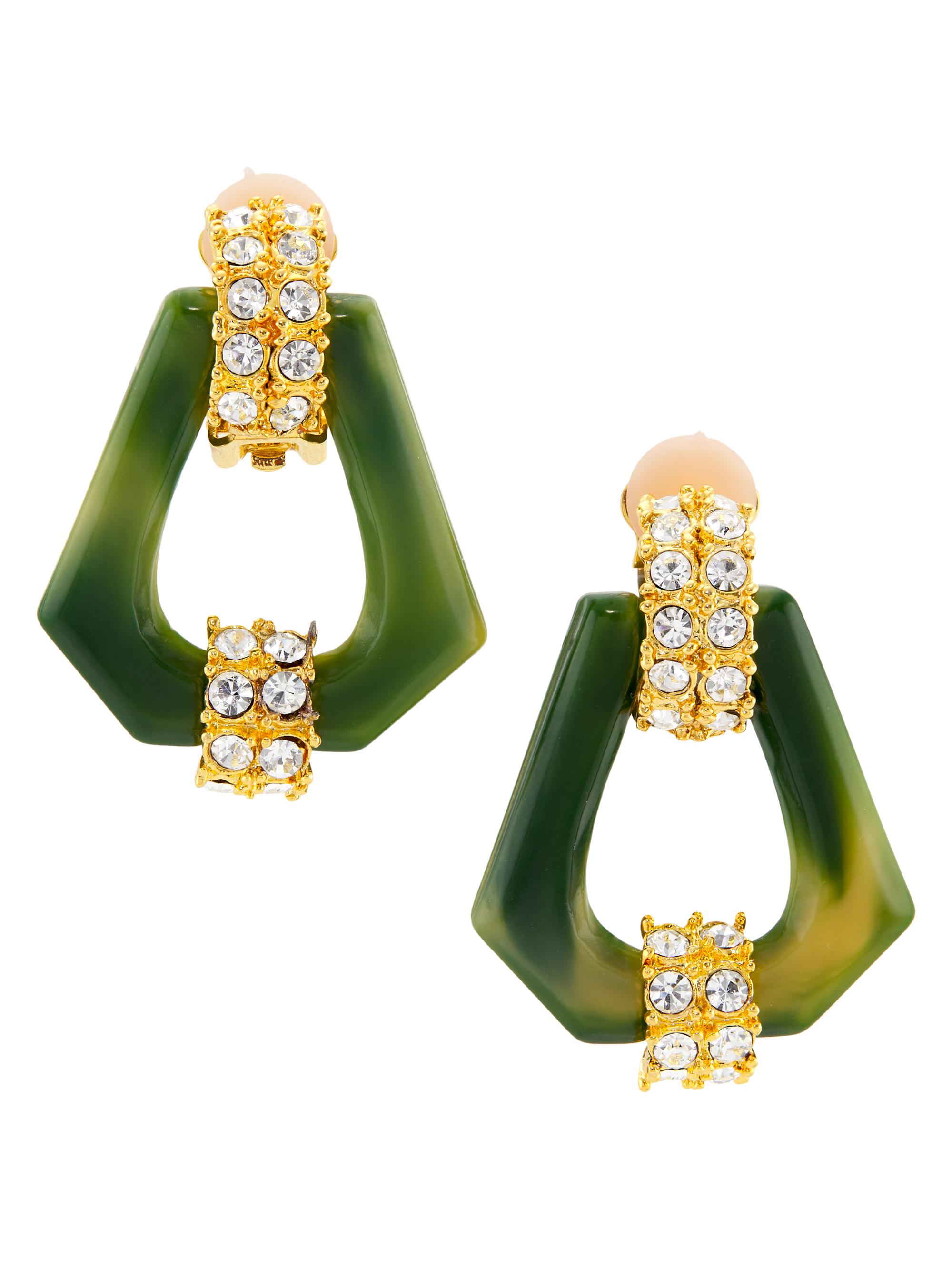Kenneth Jay Lane Women's 22K-Gold-Plated, Resin & Glass Crystal Clip-On Door Knocker Earrings - Gold Crystal Jade