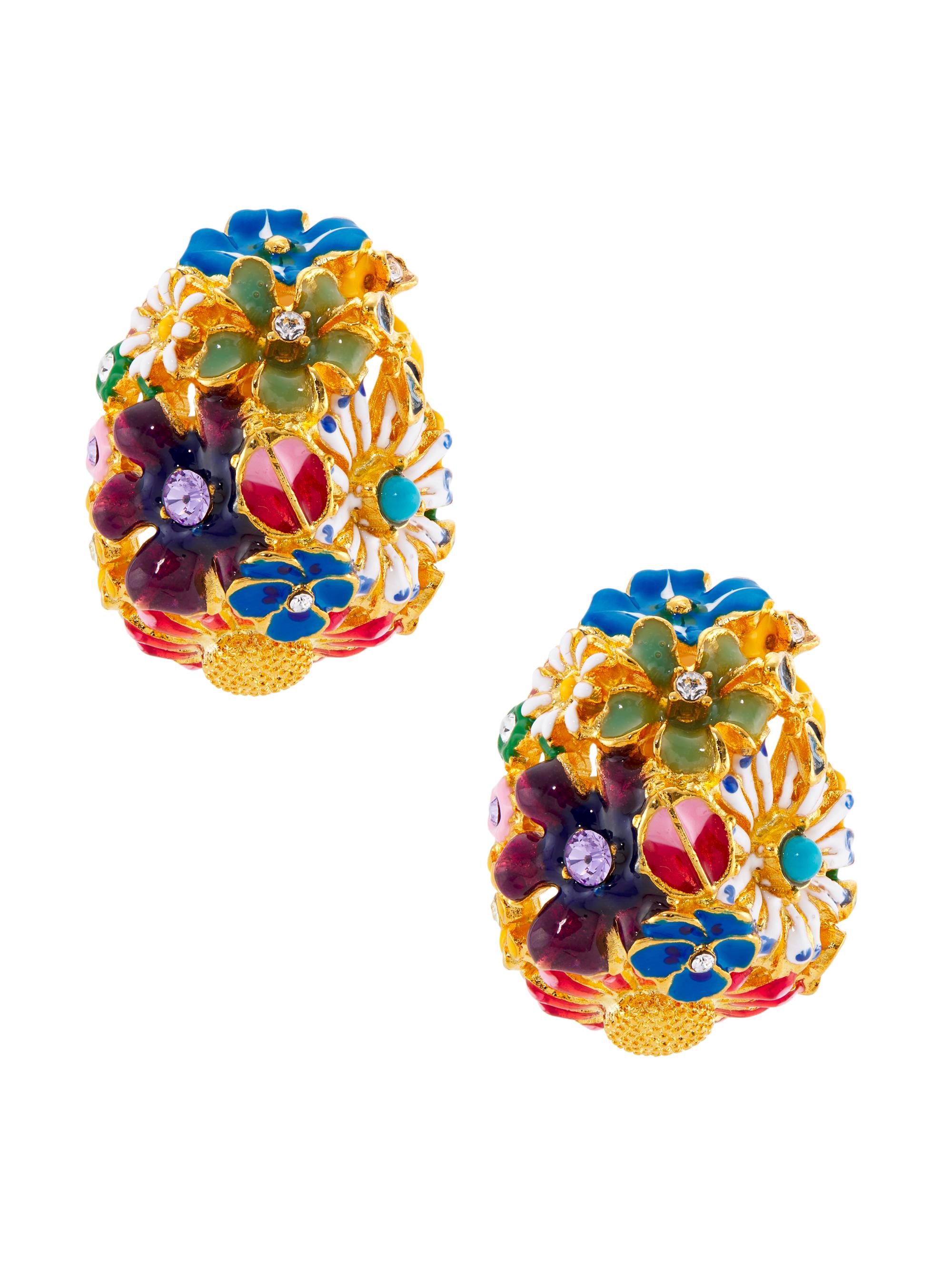 Kenneth Jay Lane Women's 22K-Gold-Plated, Enamel & Glass Crystal Flower Clip-On Earrings - Gold Multi
