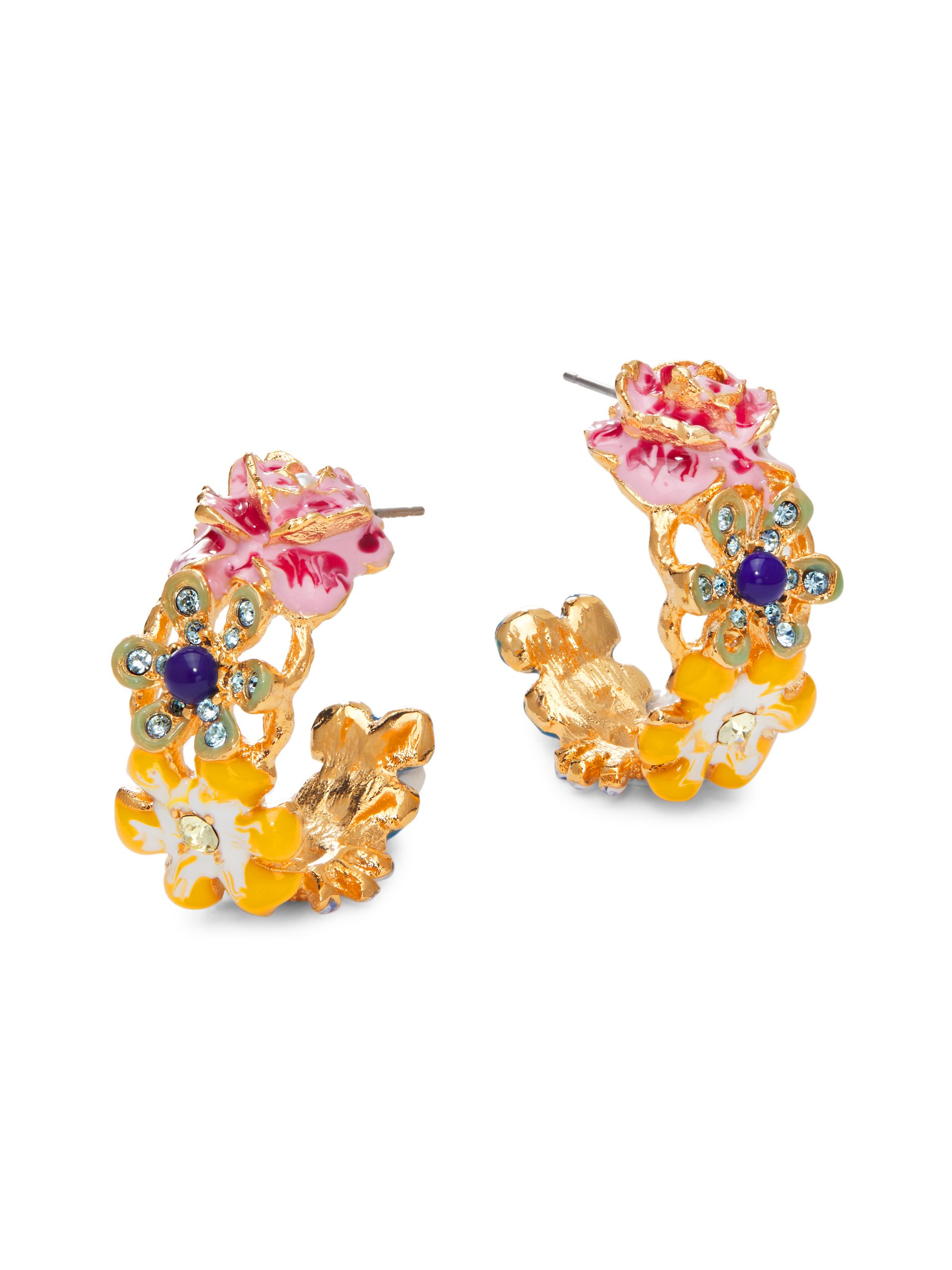 Kenneth Jay Lane Women's 22K-Gold-Plated, Enamel & Glass Crystal Flower Clip-On Hoop Earrings - Gold Multi
