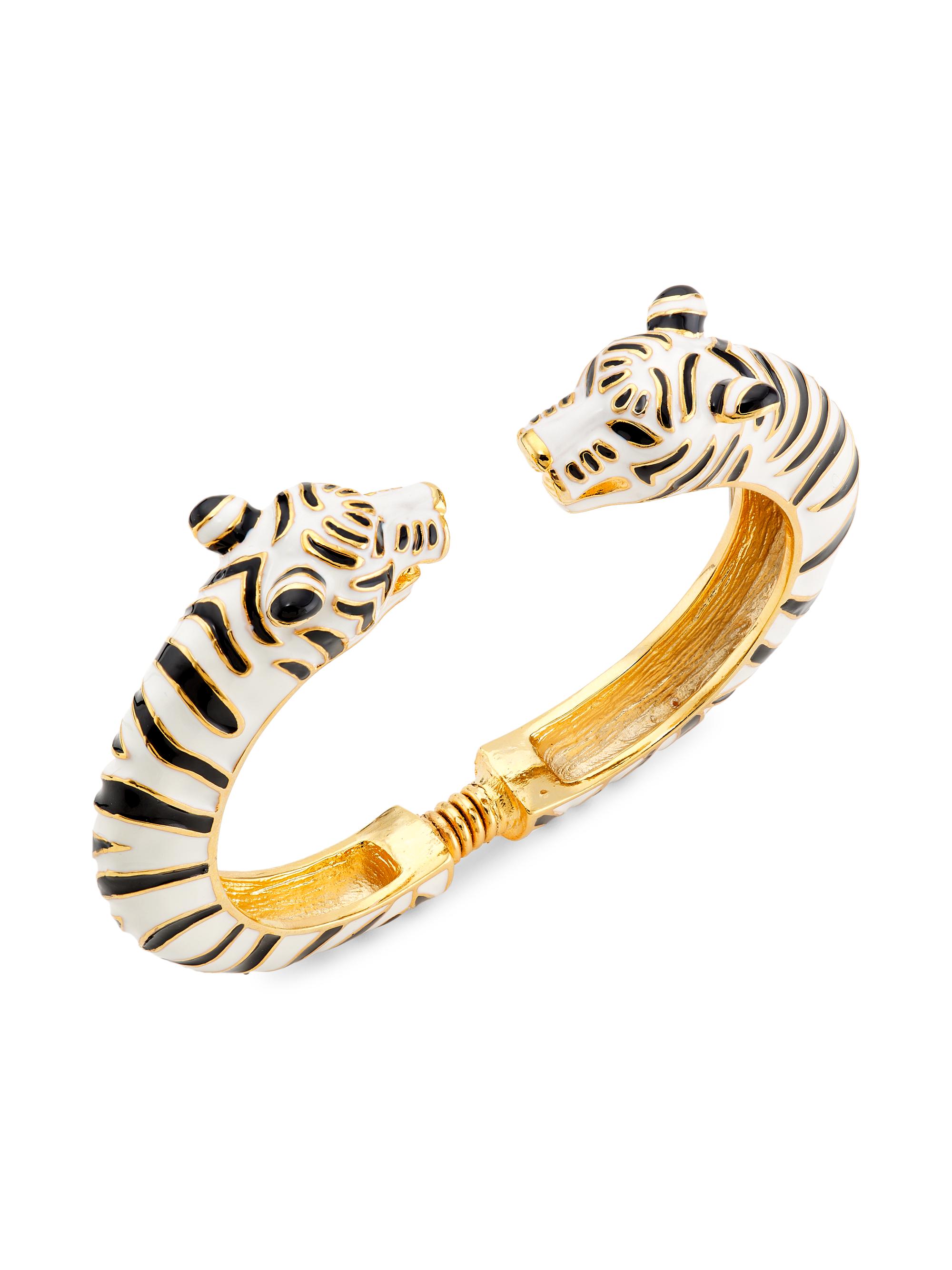 Kenneth Jay Lane Women's 24K-Gold-Plated & Enamel Tiger-Head Bangle - Black White