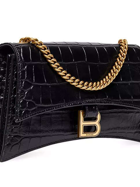 Balenciaga Women's Crush Xs Chain Bag Crocodile Embossed - Black