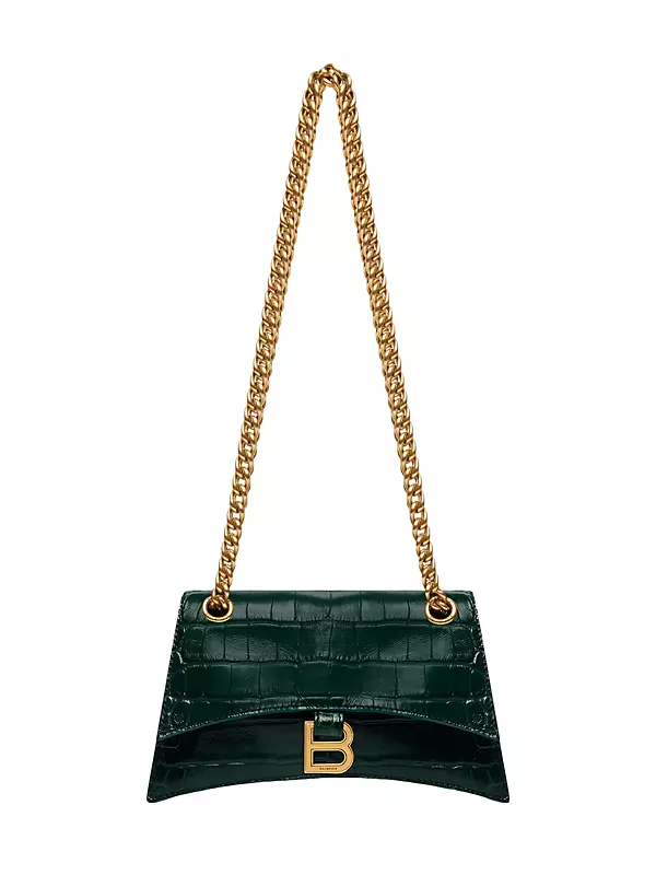 Balenciaga Hourglass Small Mock Croc Top Handle Bag in Green