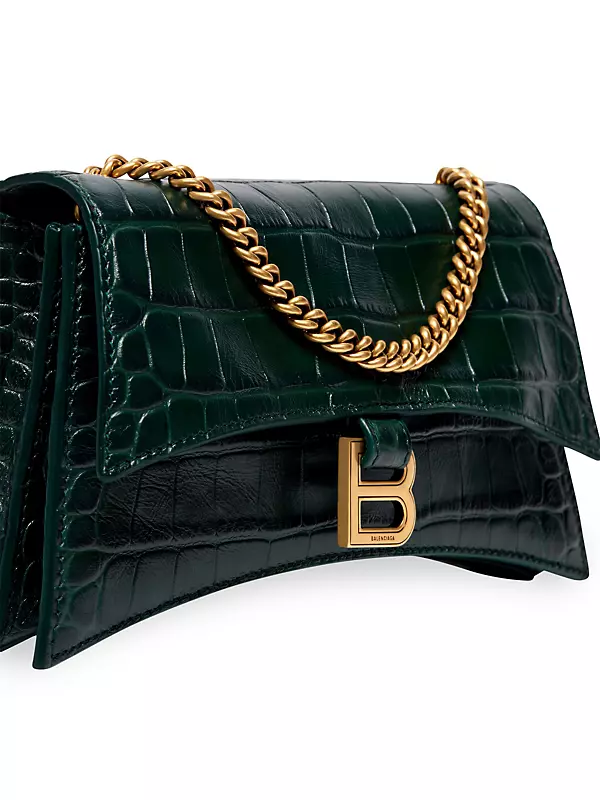 Balenciaga Women's Crush Xs Chain Bag Crocodile Embossed - Black