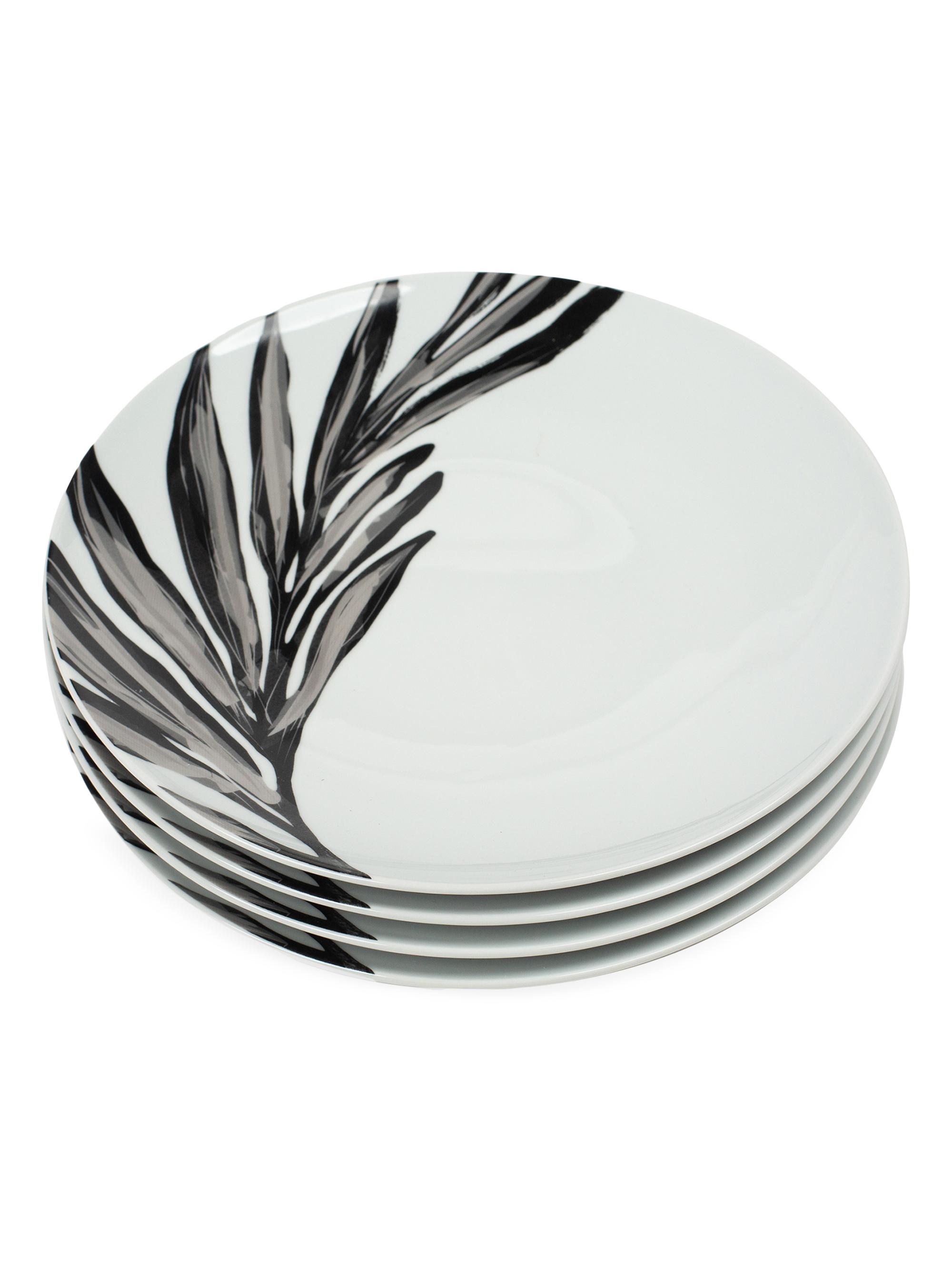 Misette Leaf Dinner Plates 4-Piece Set - Monochrome