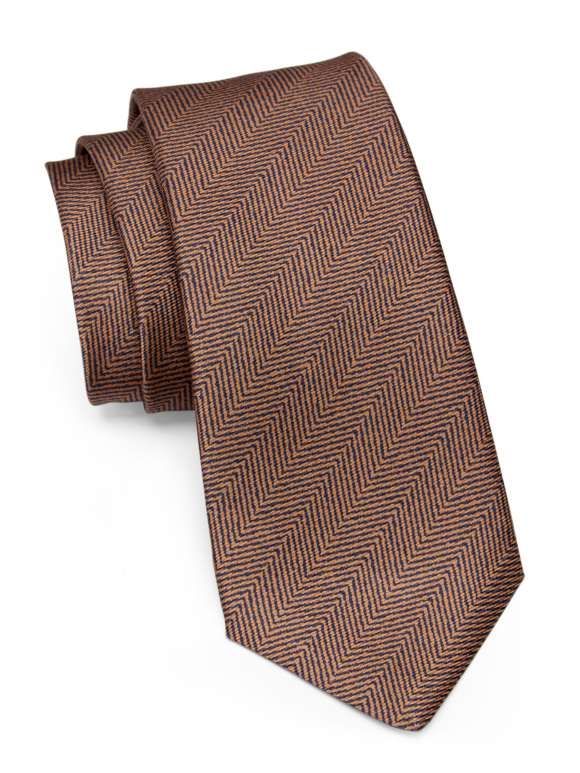 Kiton Men's Chevron Silk Tie - Brown