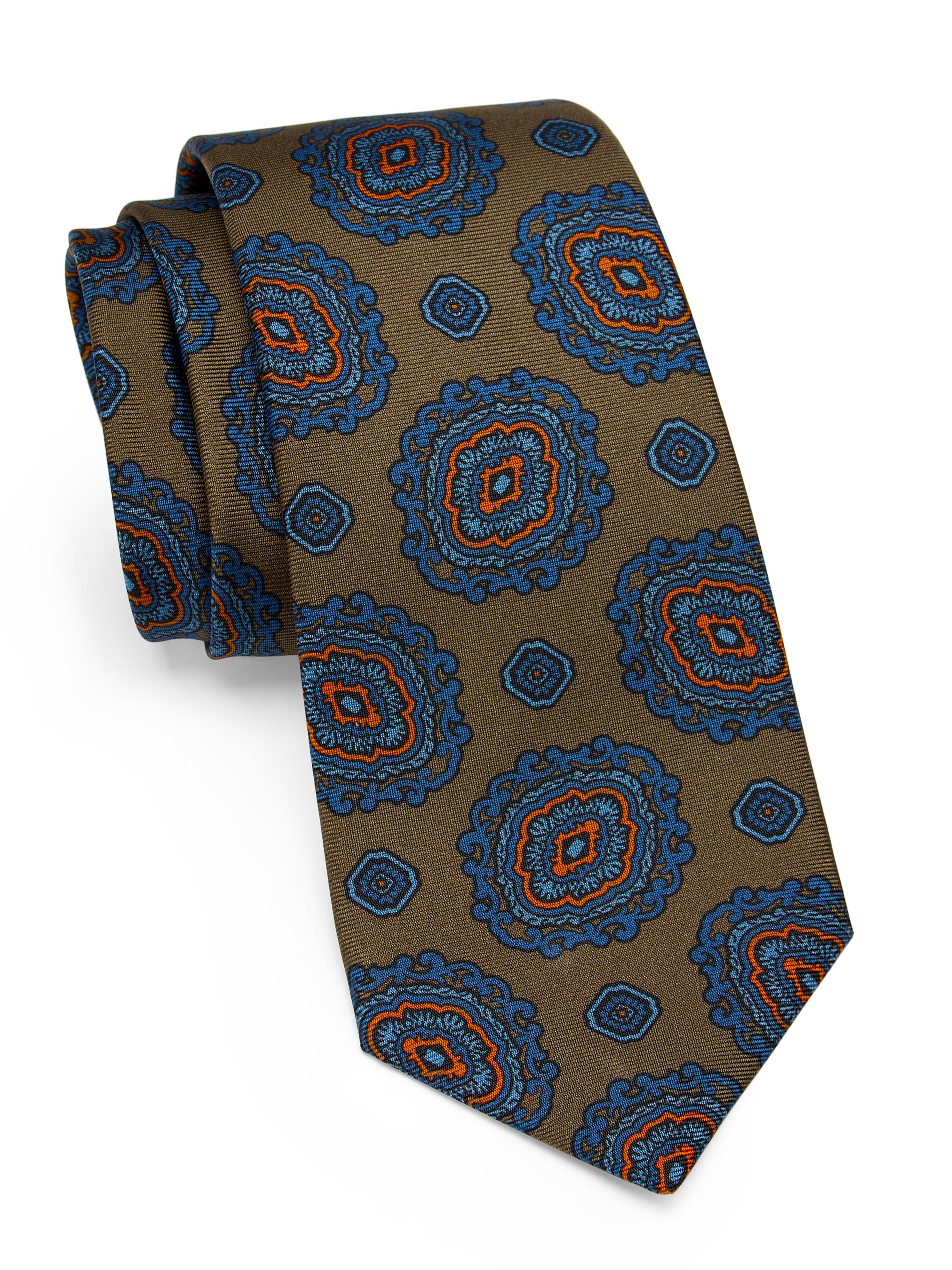 Kiton Men's Medallion Silk Tie - Green