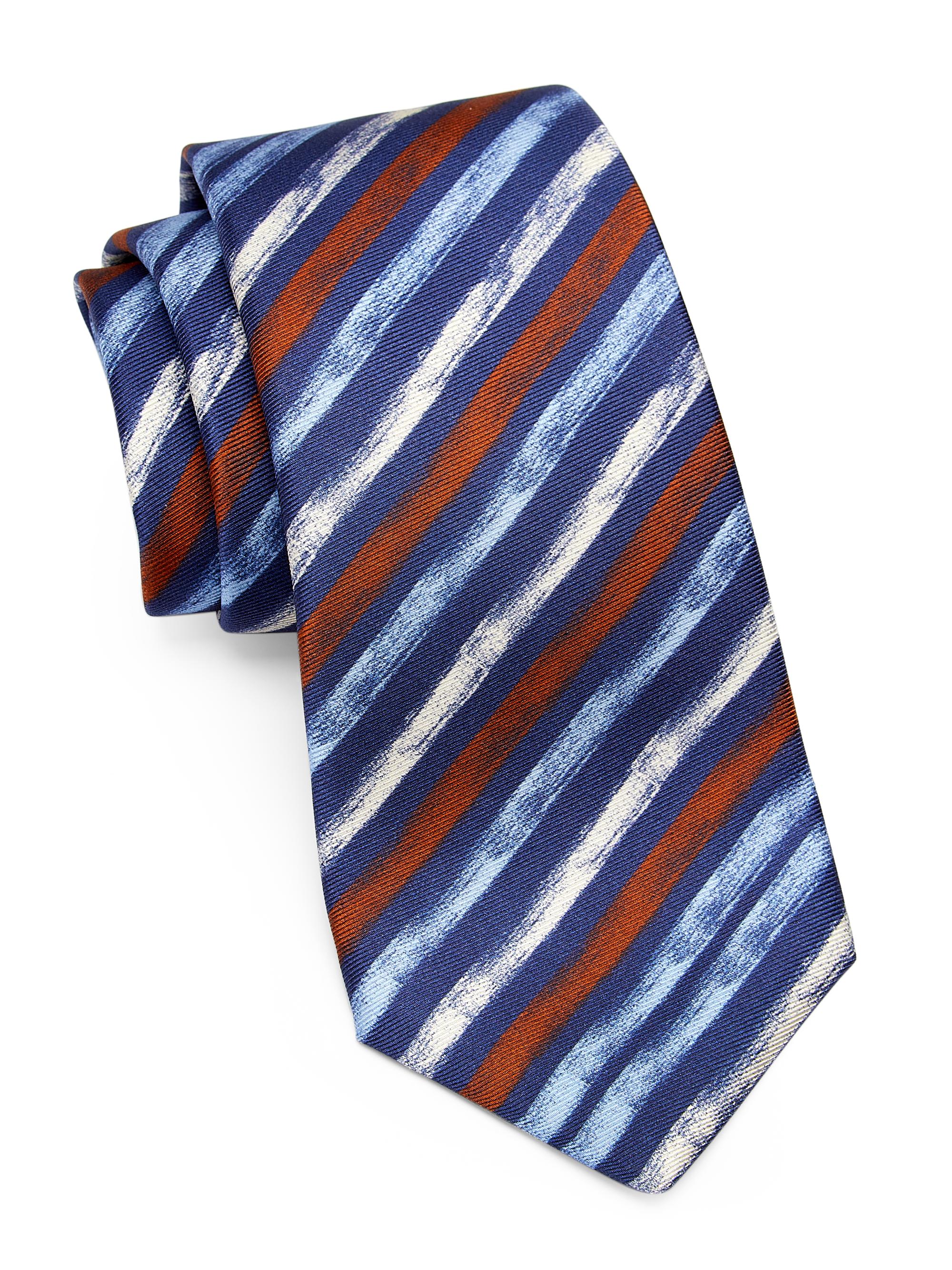 Kiton Men's Striped Silk Tie - Rust Blue White