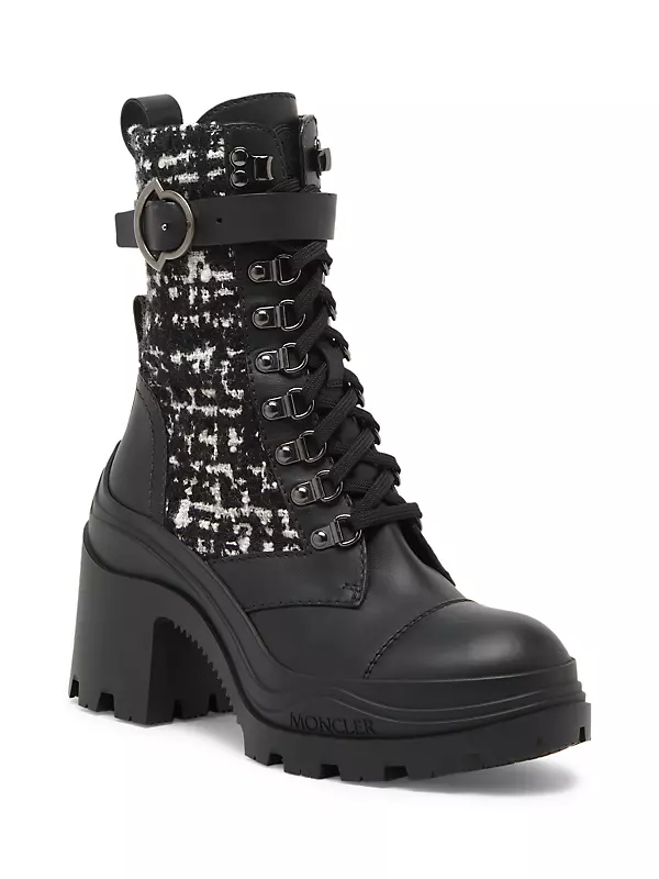 Shop Moncler Envile Leather & Tweed Buckle Ankle Boots | Saks