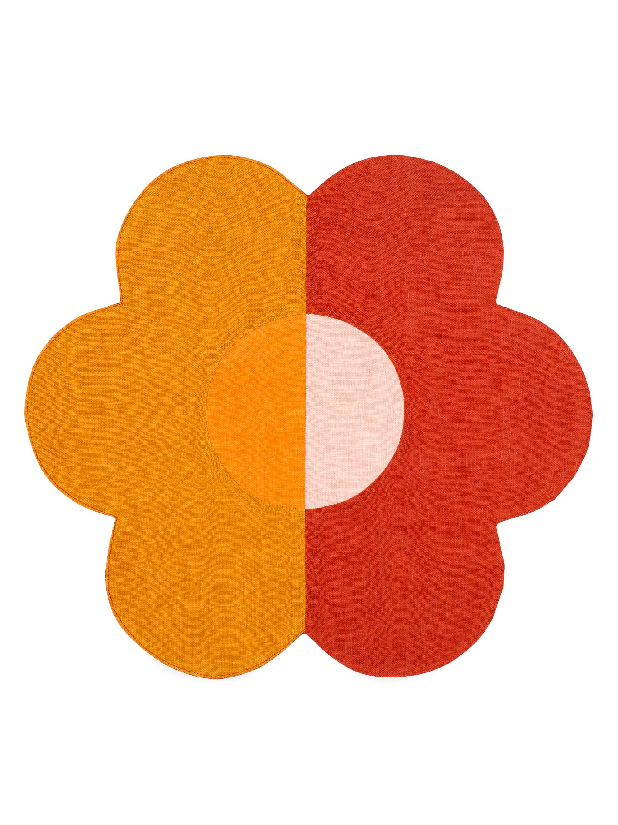 Misette Linen Patchwork Placemats 4-Piece Set - Floral Amber Red