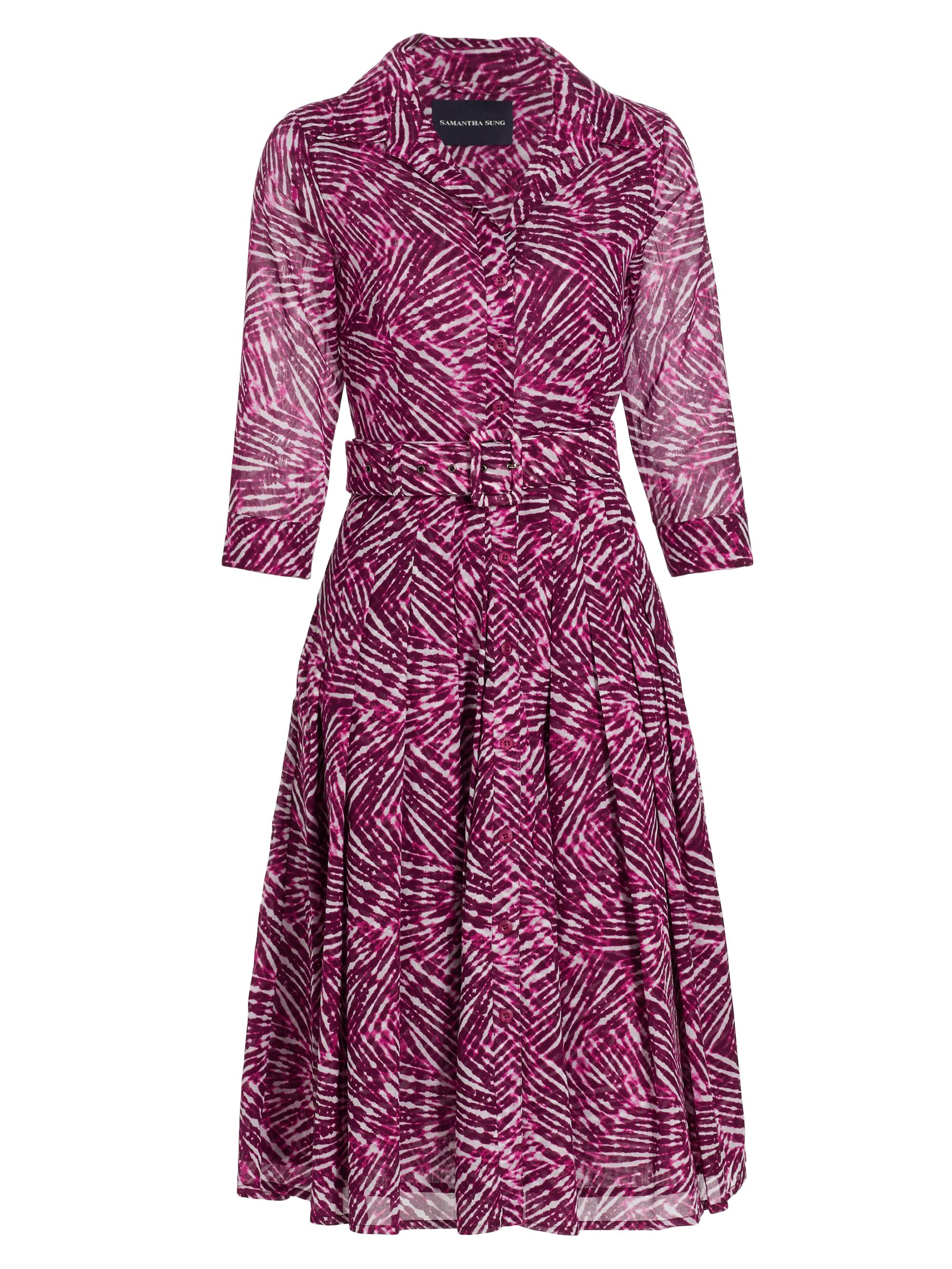 slim fit dress slacks Samantha Sung Audrey Shirtdress Purple Paisley Print Stretch Cotton Size 6