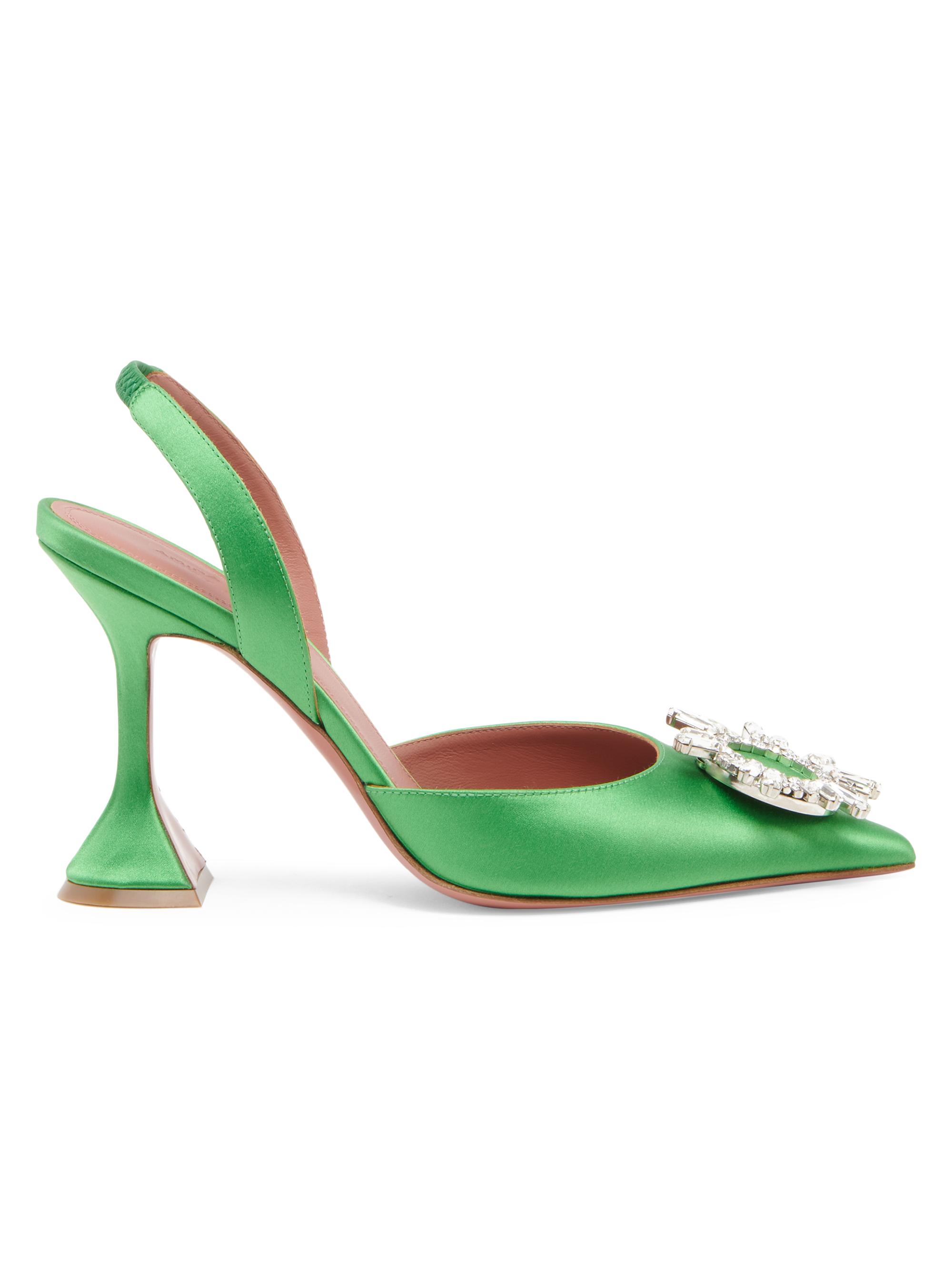 Amina Muaddi Women's Begum 95MM Satin & Crystal-Adorned Slingback Pumps - Shamrock