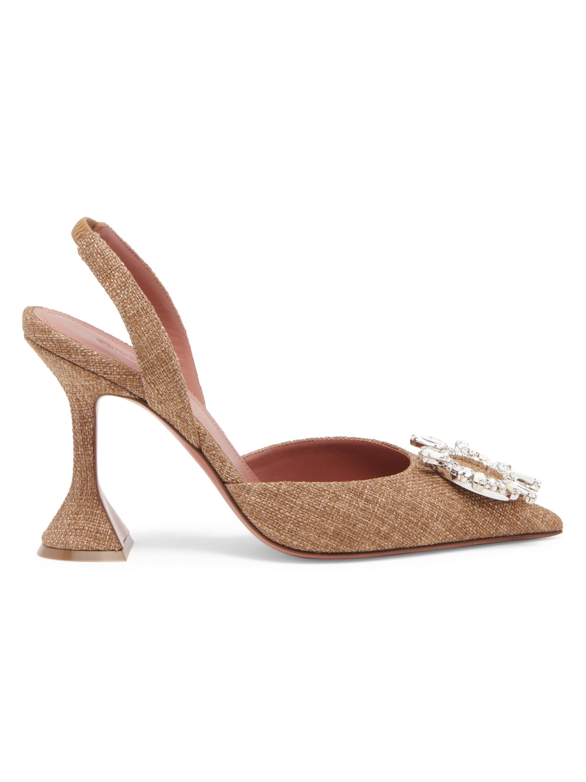 Amina Muaddi Women's Begum 95MM Canvas & Crystal-Adorned Slingback Pumps - Brown