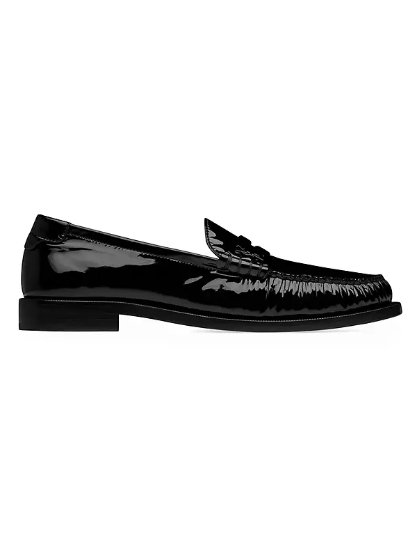 Shop Saint Laurent Le Loafers Penny Slippers in Patent Leather