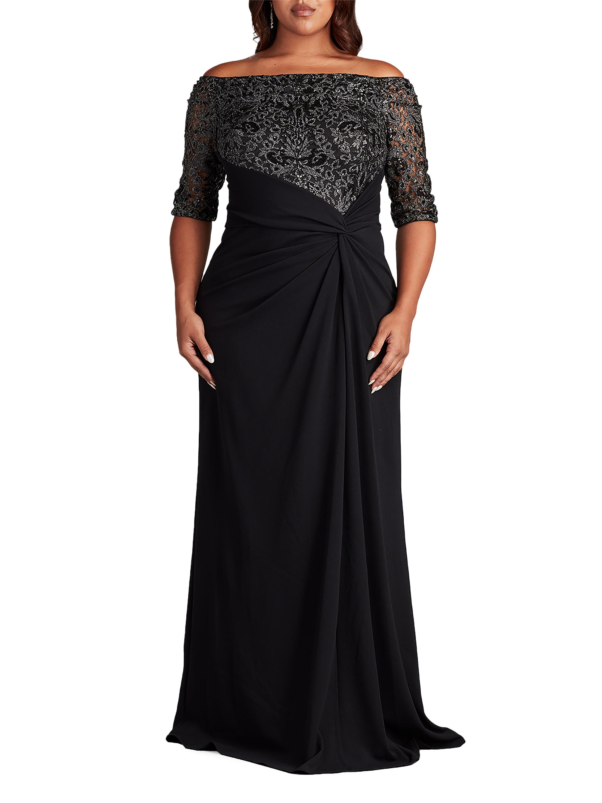 Tadashi Shoji Plus Lace & Crepe Off-The-Shoulder Gown | Saks Fifth
