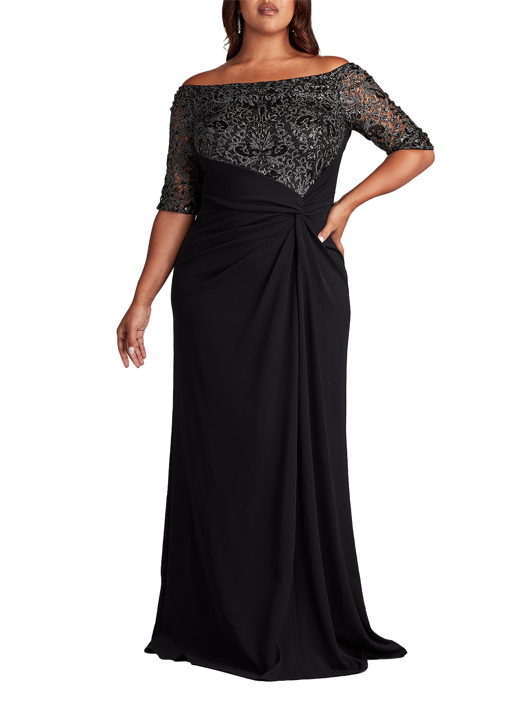 Tadashi Shoji Plus Lace & Crepe Off-The-Shoulder Gown | Saks Fifth