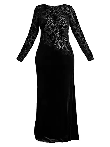 CAMILLE Lace Maternity Gown Long Sleeve Floor Length Black Eyelash -   Canada