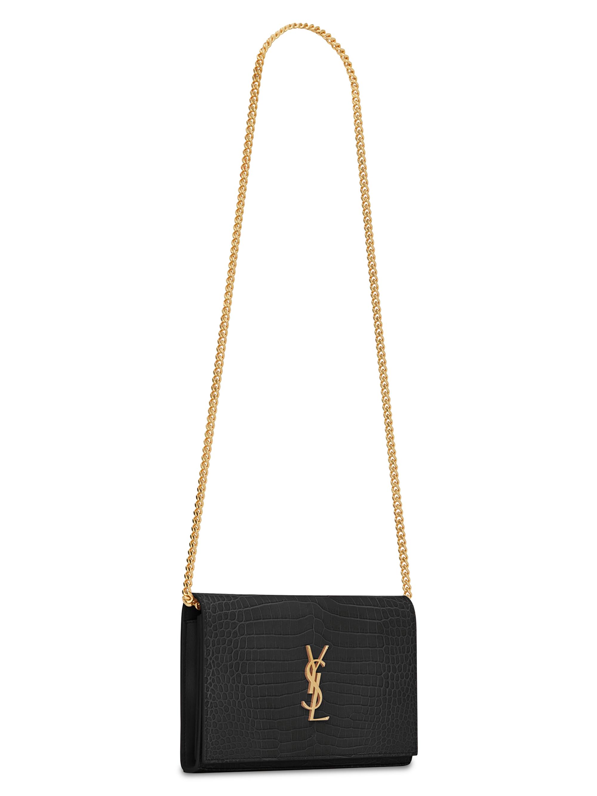 Saint Laurent Cassandre Chain Wallet in Crocodile-Embossed Shiny