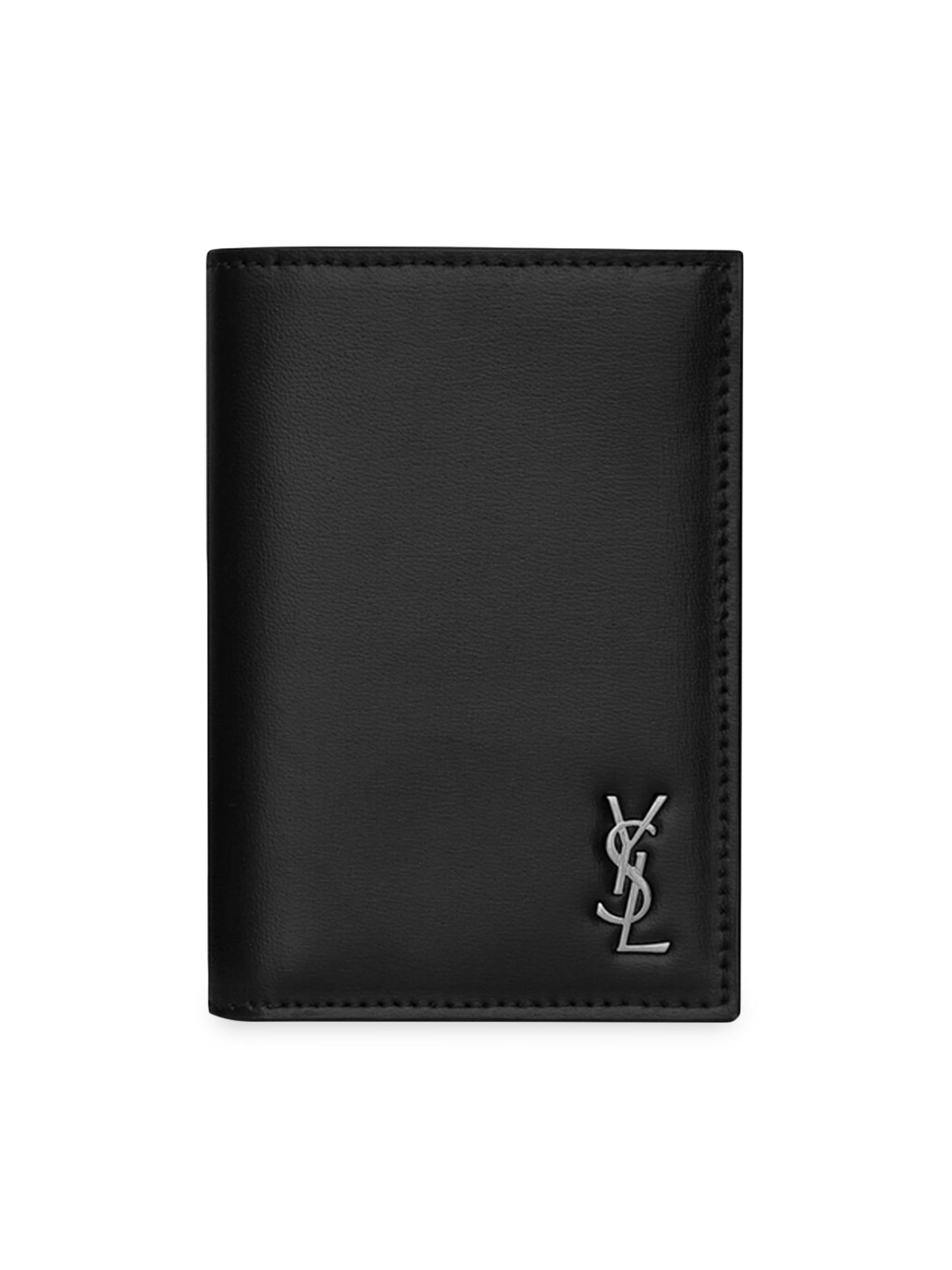 【美品】SAINT LAURENT TINY CASSANDRE LEATHER Saint Laurent Tiny Cassandre Credit Card Wallet in Shiny Leather