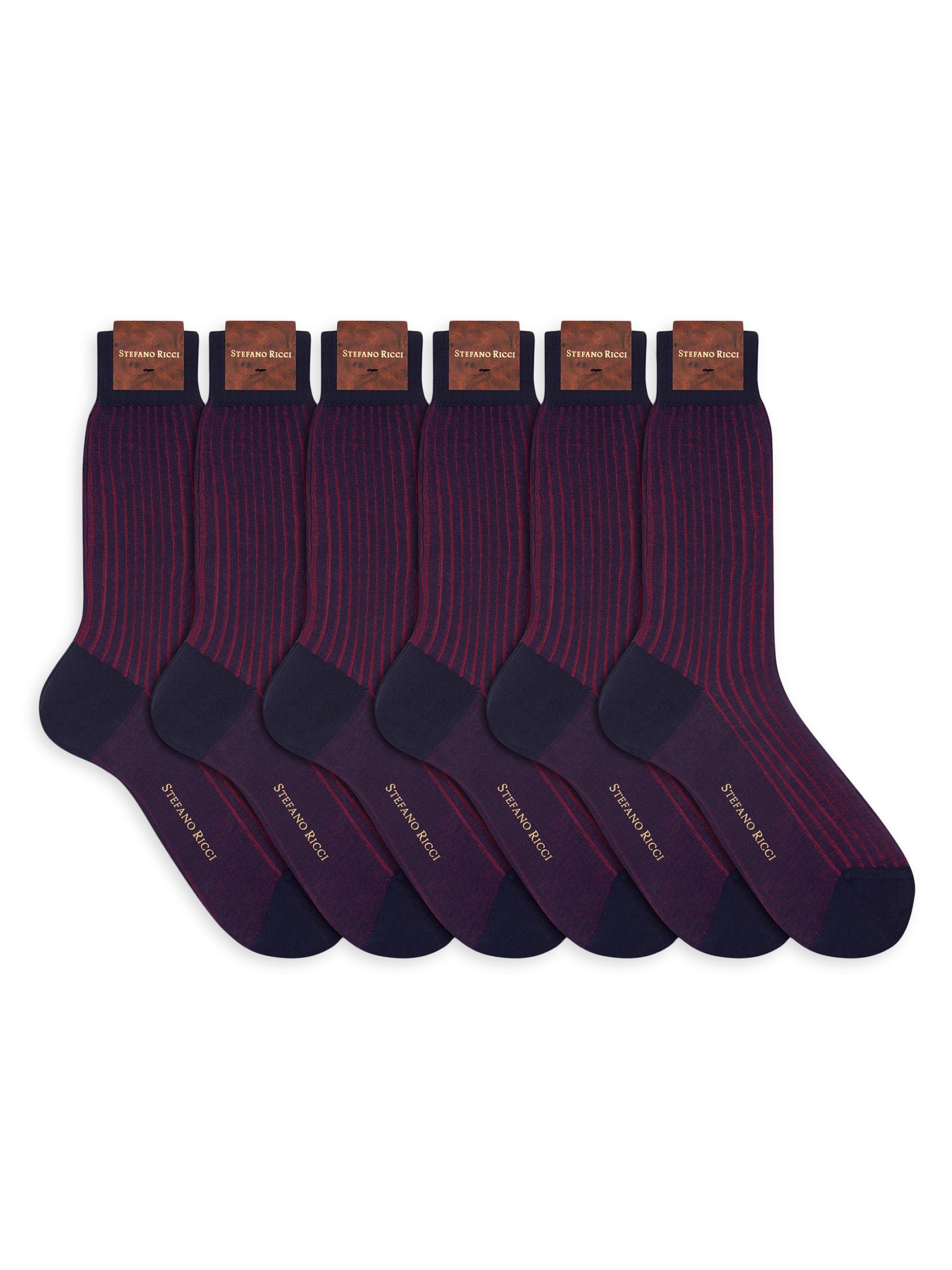 Stefano Ricci Men's 6-Pack Cotton Socks - Red Stripes