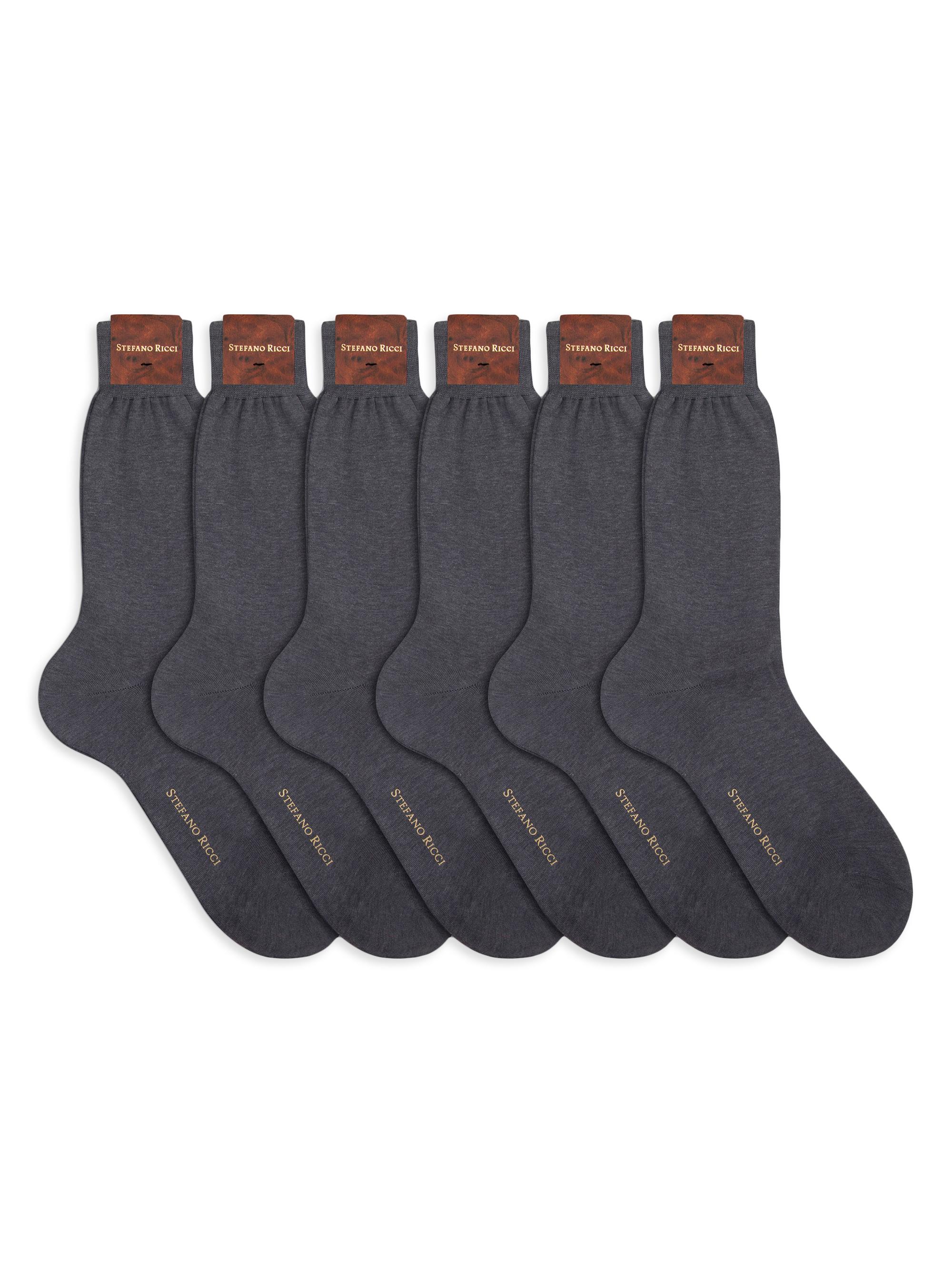 Stefano Ricci Men's 6-Pack Solid Cotton Socks - Grey | Thumbnail 3
