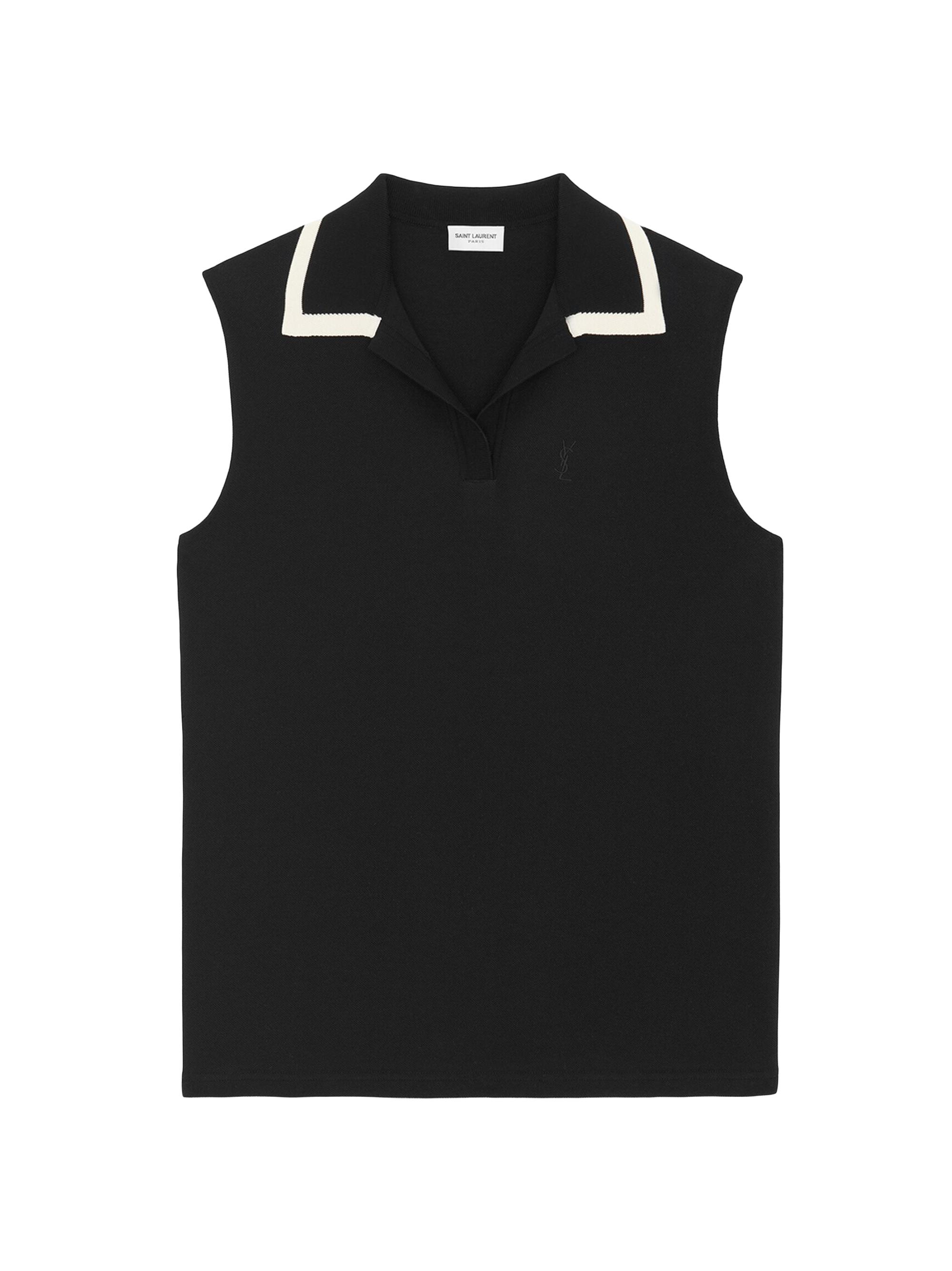 Saint Laurent Women's Cassandre Polo in Cotton Piqué - Noir Craie