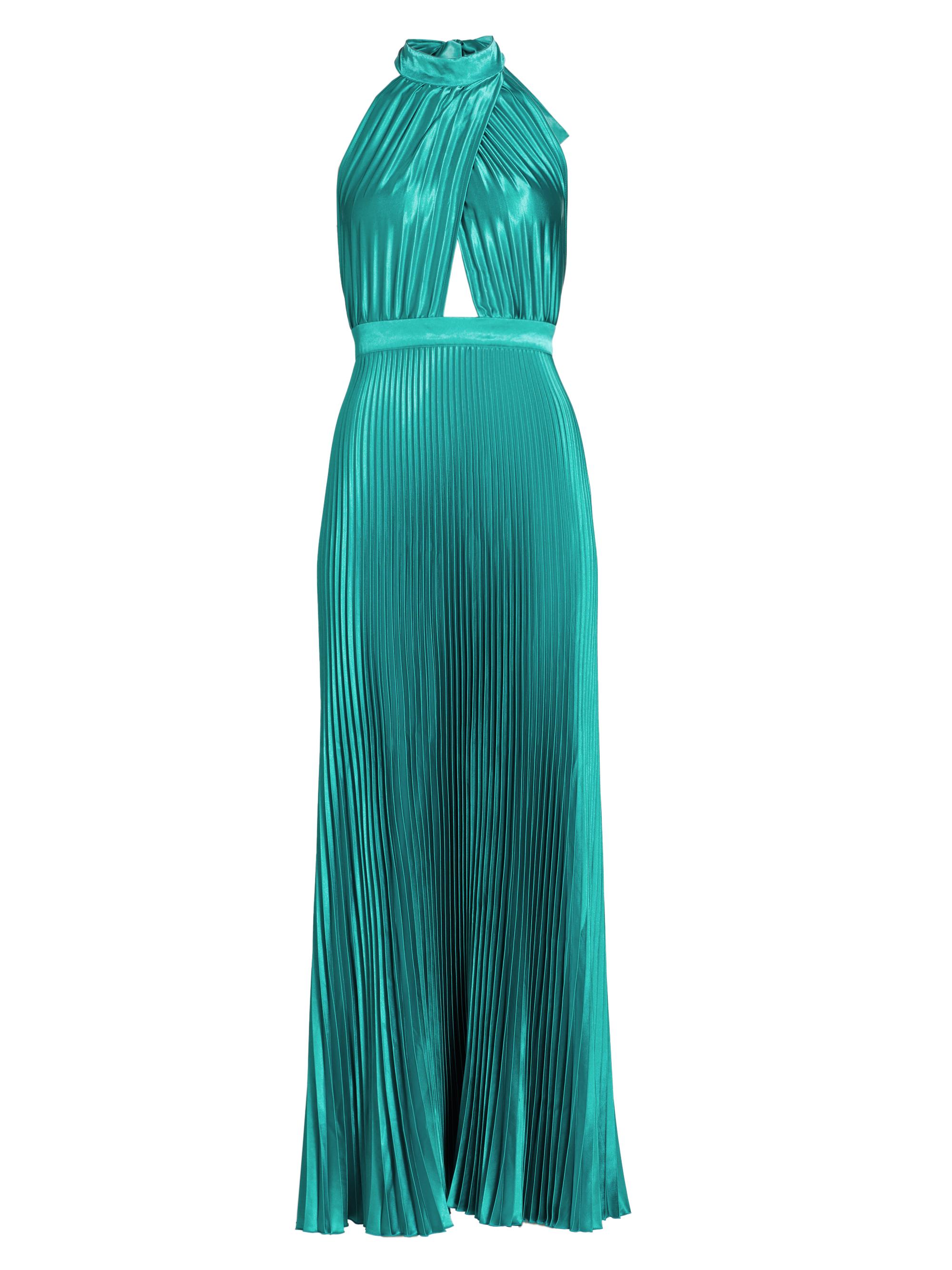 L'Idée Women's Renaissance Pleated Halter Gown - Teal