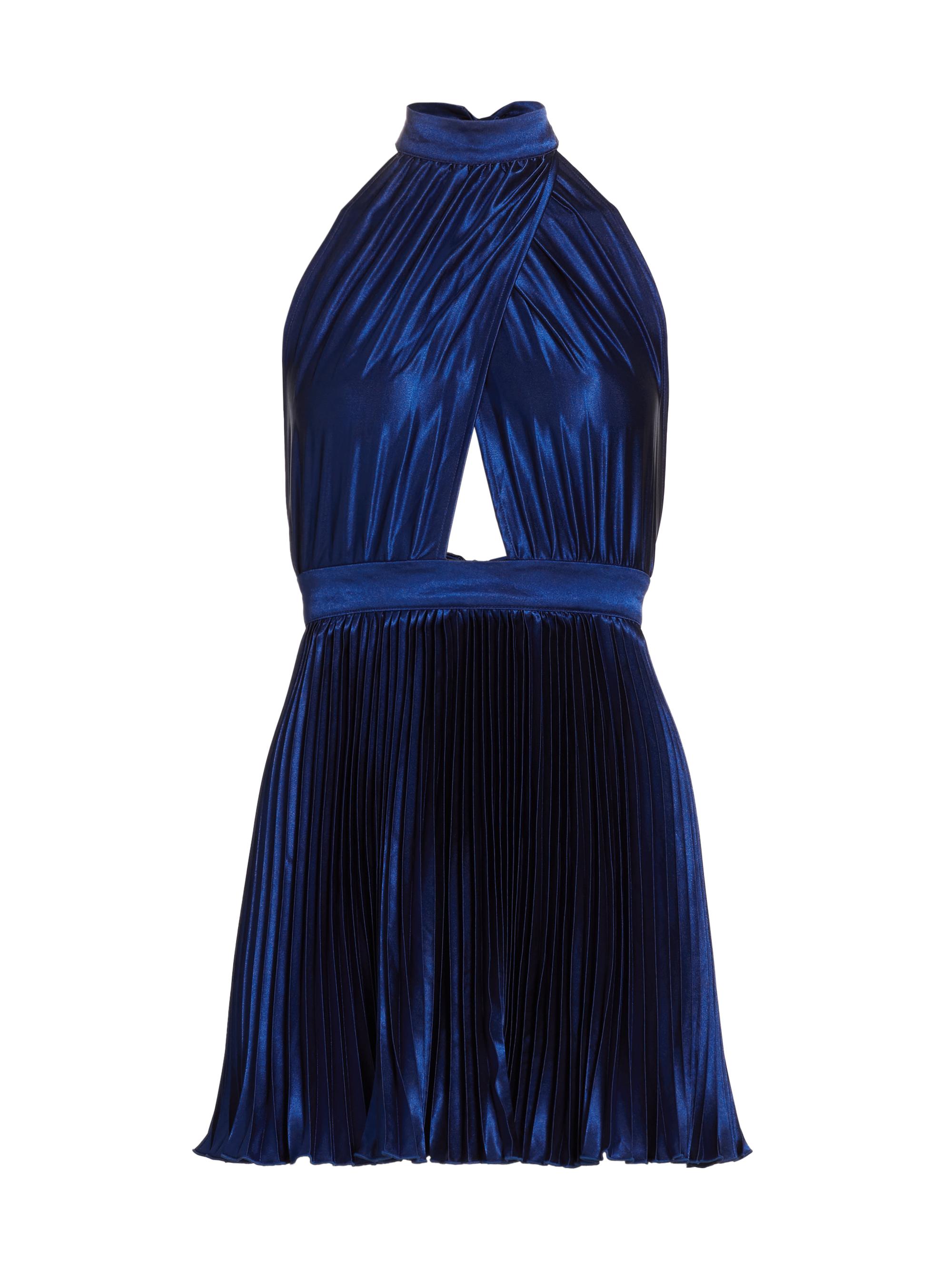 L'Idée Women's Renaissance Pleated Halter Minidress - Regal Blue