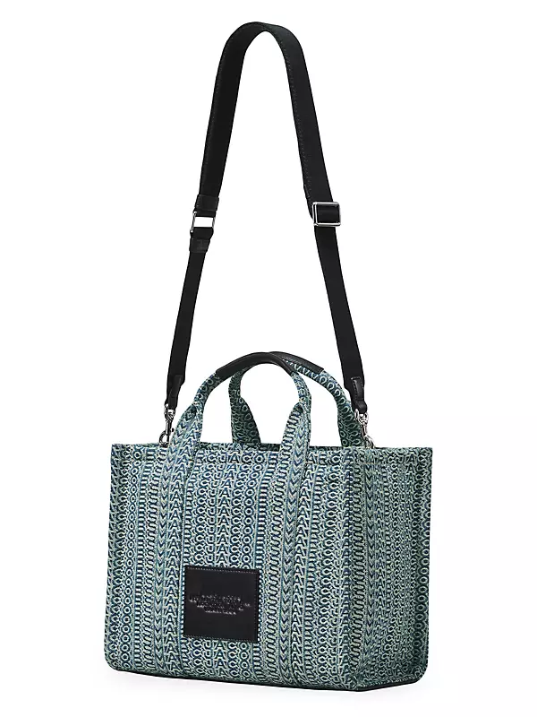 Shop Marc Jacobs The Washed Monogram Denim Medium Tote Bag Shop Marc Jacobs The Washed Monogram Denim Medium Tote Bag