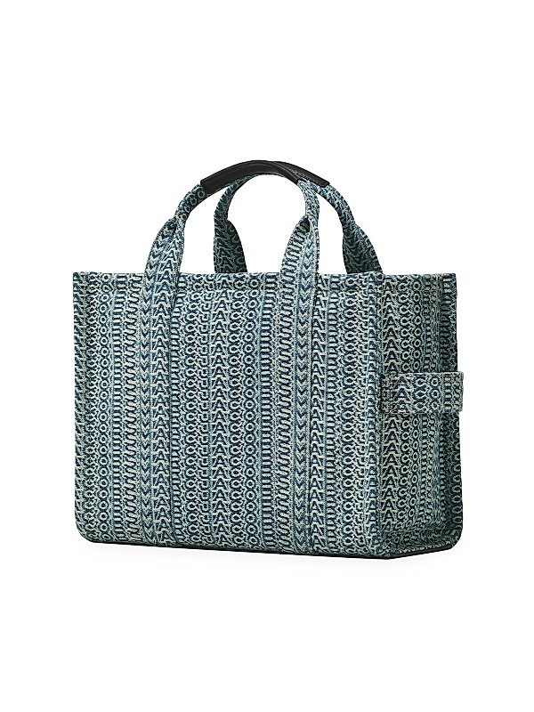 Shop Marc Jacobs The Washed Monogram Denim Medium Tote Bag Shop Marc Jacobs The Washed Monogram Denim Medium Tote Bag