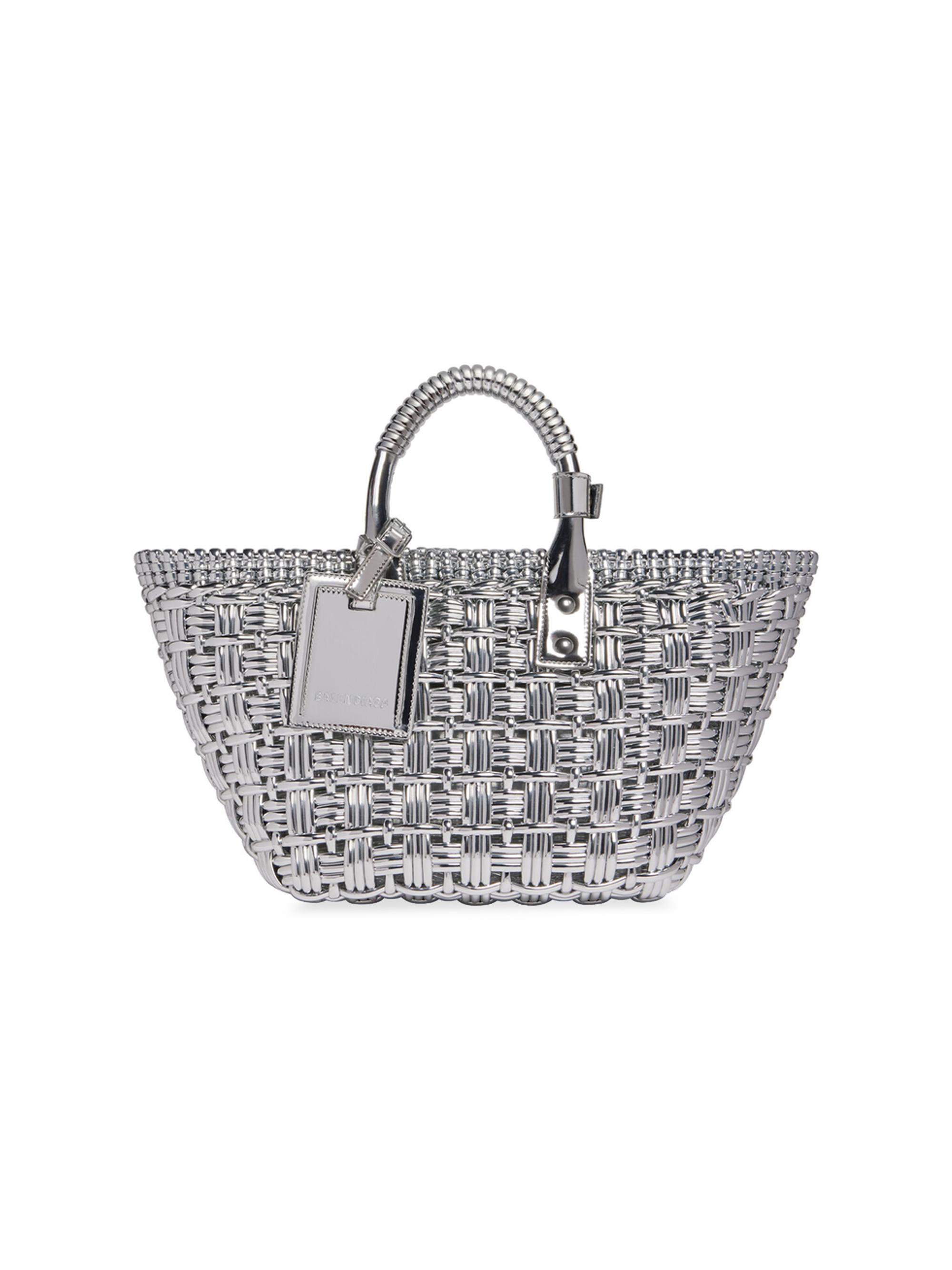 Balenciaga Women's Bistro XS Basket with Strap in Mirror Fabric - Silver