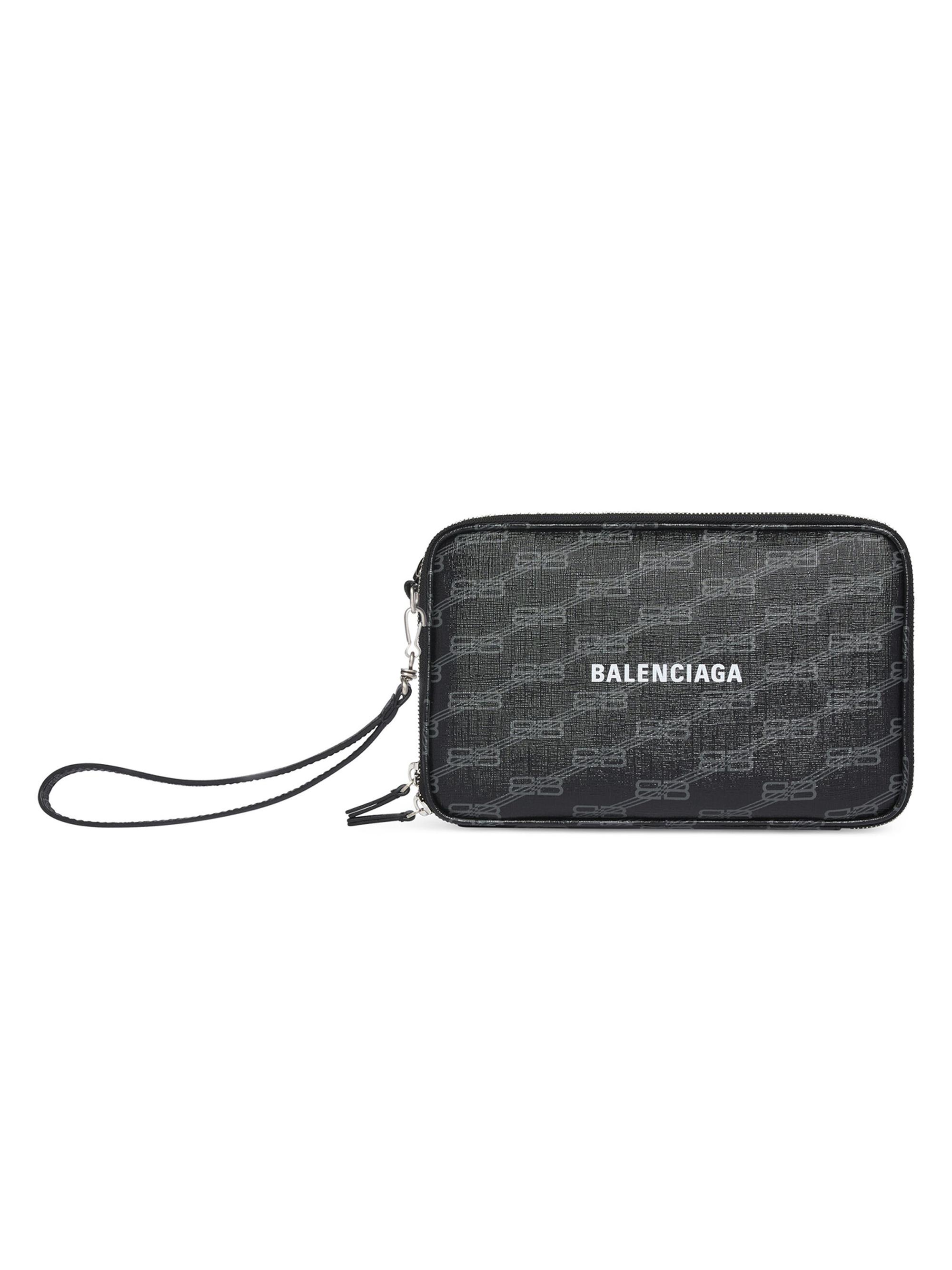 Balenciaga Men's Signature Pouch with Handle BB Monogram Coated Canvas - Black