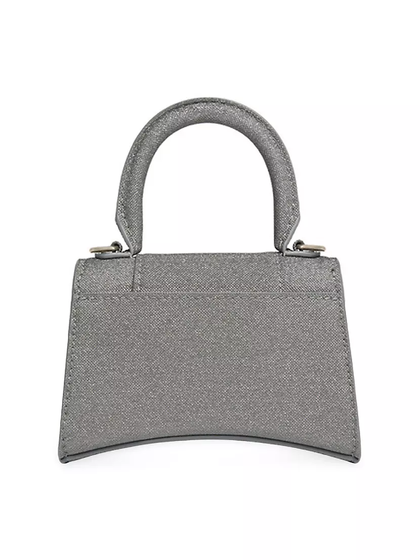 Mini Silver Top Handle Glitter Evening Bag, Chain Shoulder Bag