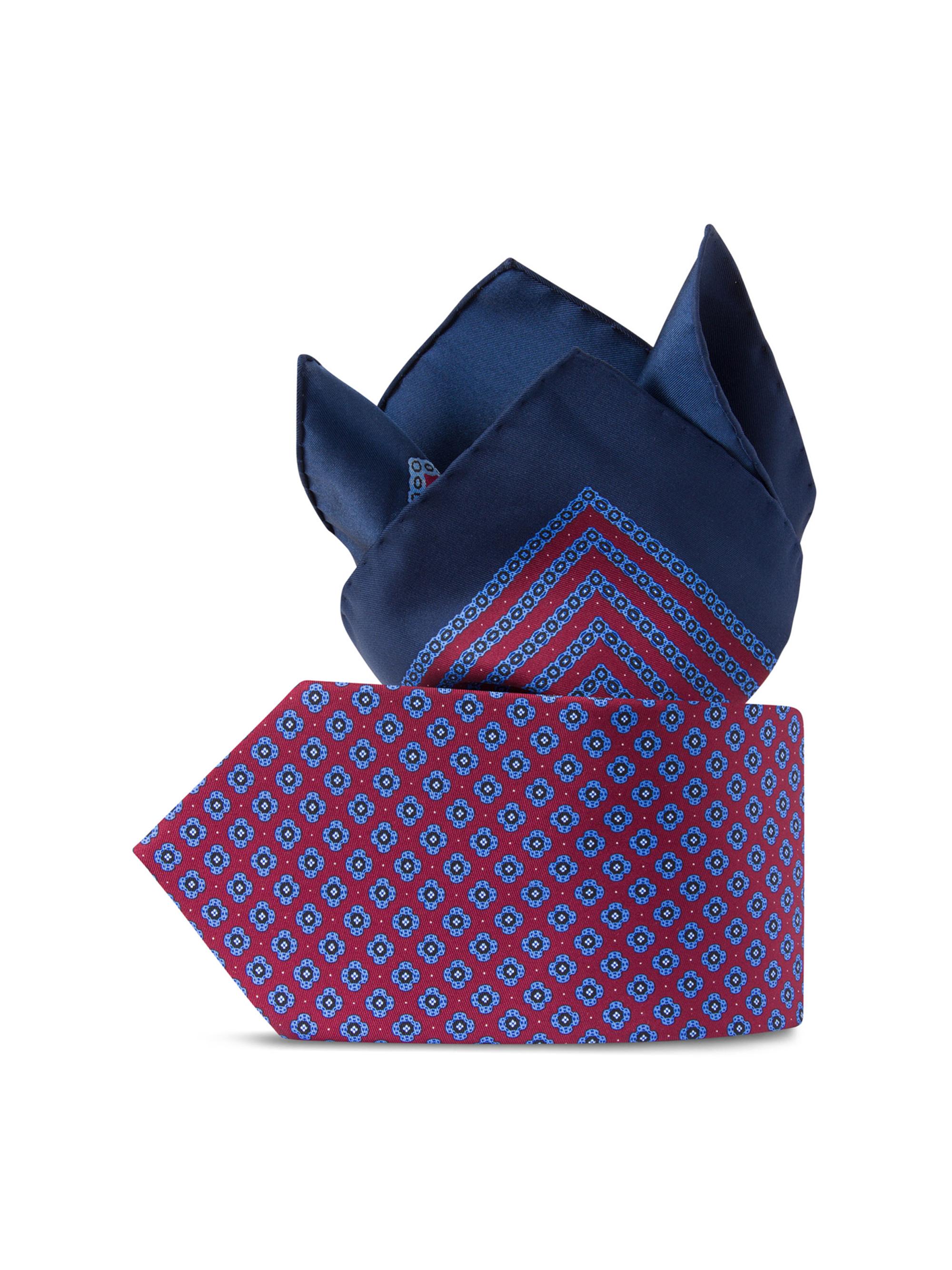 Stefano Ricci Men's Luxury Printed Silk Tie Set - Red Blue | Thumbnail 2