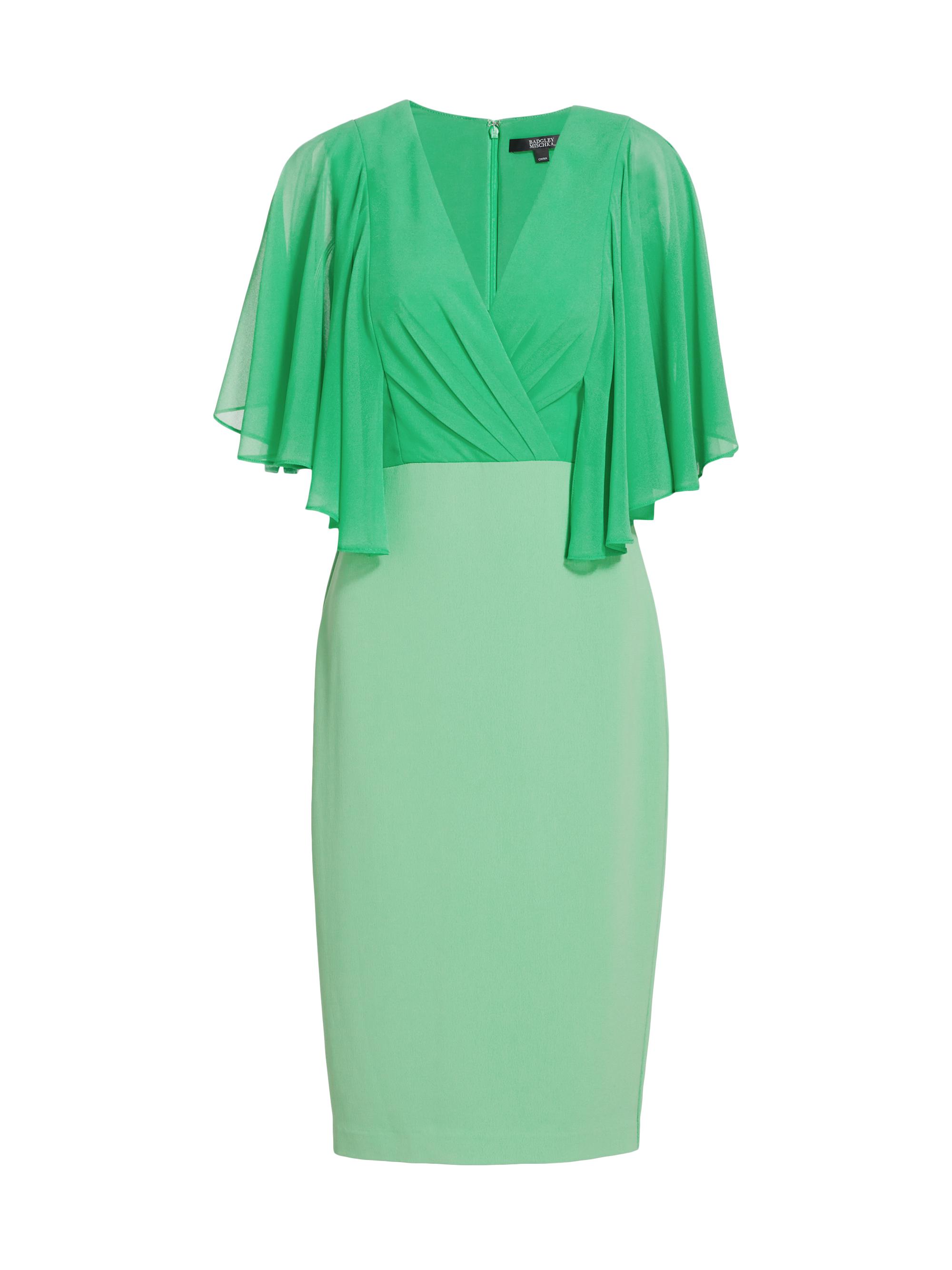 Badgley Mischka Women's Draped Shoulder Sheath Dress - Mint