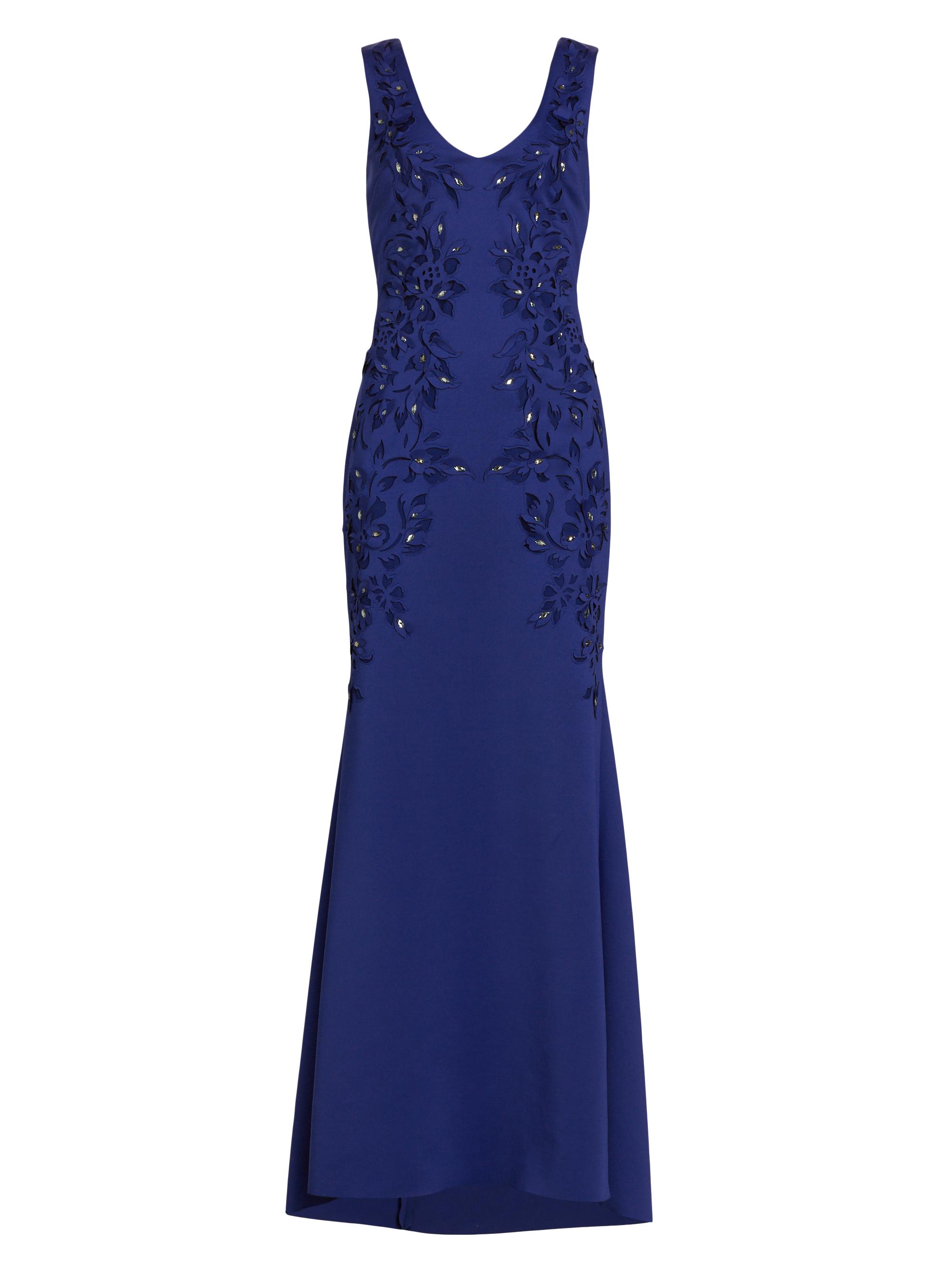 Badgley Mischka Women's Embellished Laser-Cut Trumpet Gown - Navy