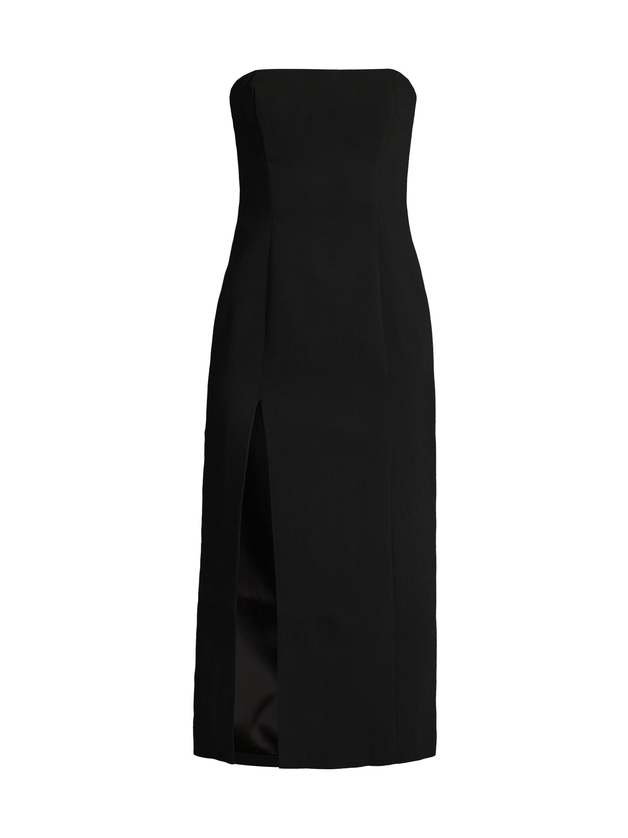 white christmas dresses Annie Black Satin Bardot Maxi Dress With Split Wrap Skirt – Club L London