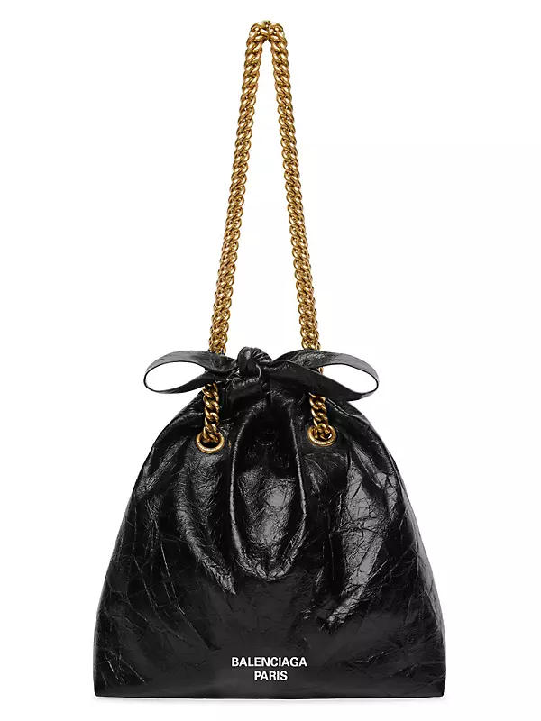 BALENCIAGA: Crush bag in crocodile print leather with charm - Black