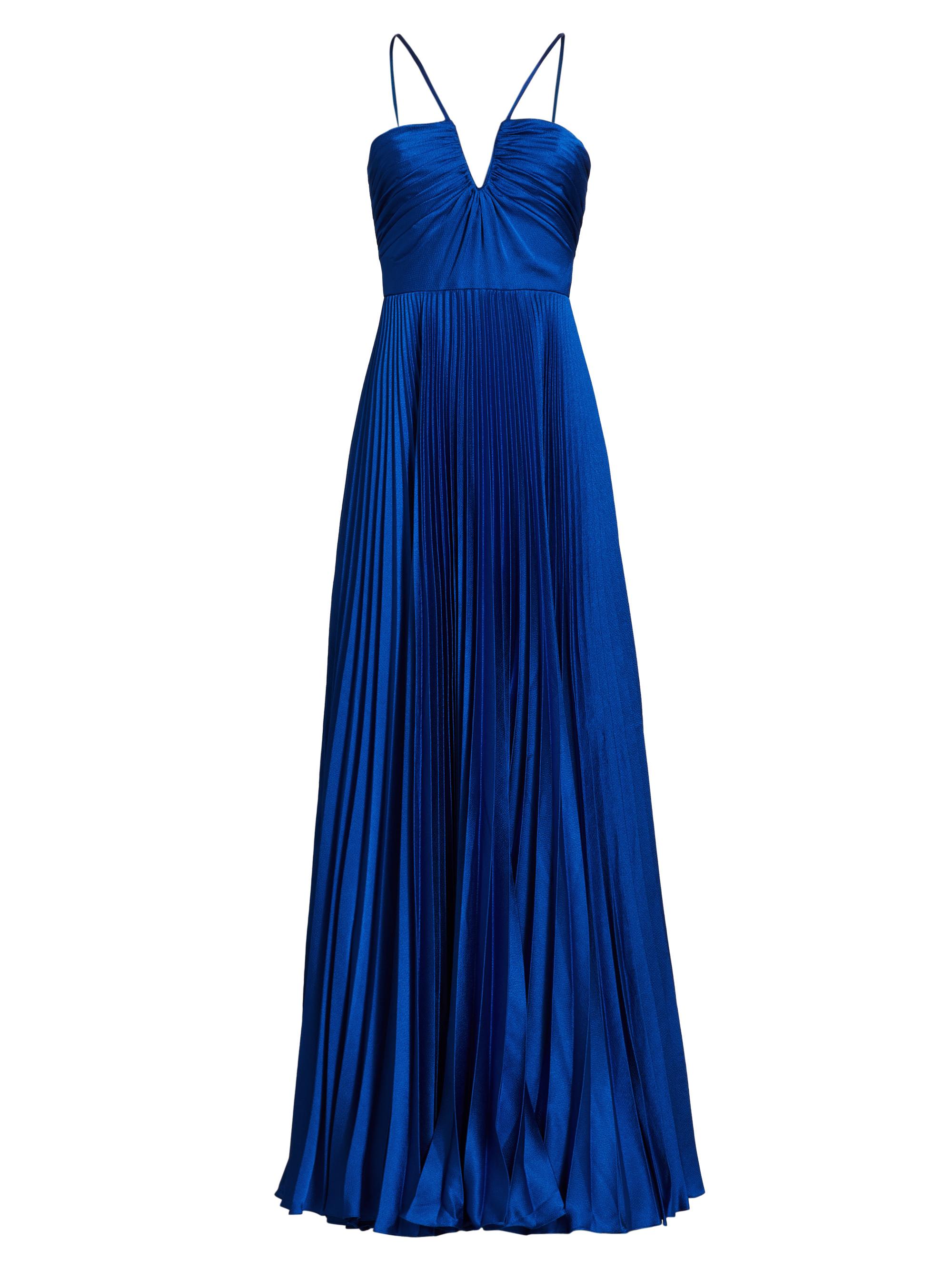 ML Monique Lhuillier Indigo Satin Pleated Gown | Saks Fifth Avenue