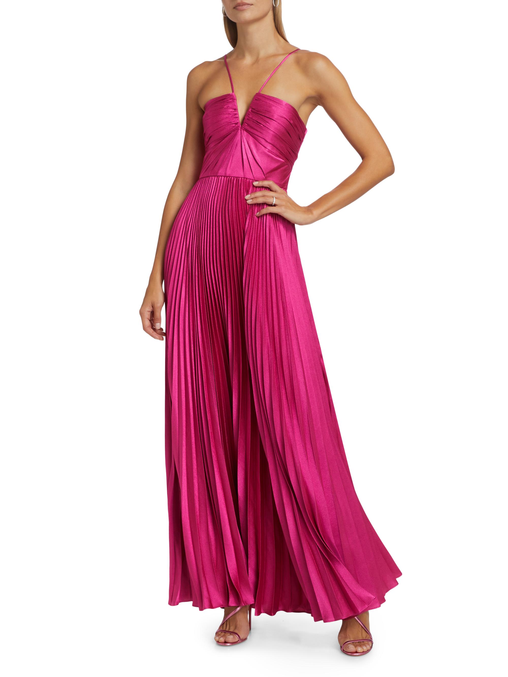 ML Monique Lhuillier Indigo Satin Pleated Gown | Saks Fifth Avenue