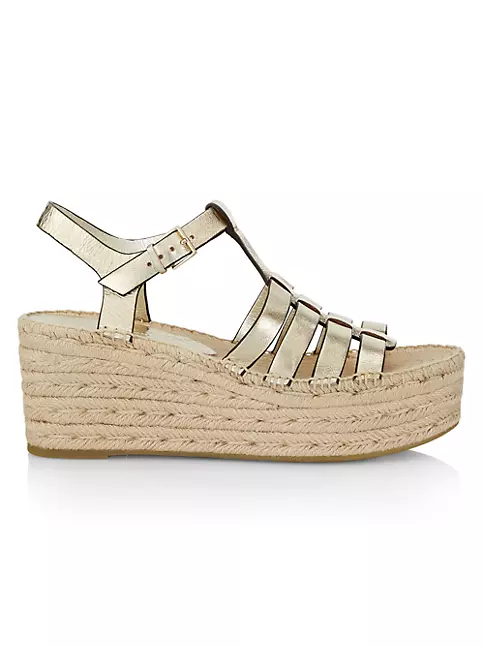 Gucci Metallic Gold Leather And Jute Web Strap Espadrille Wedge Sandals  Size 38