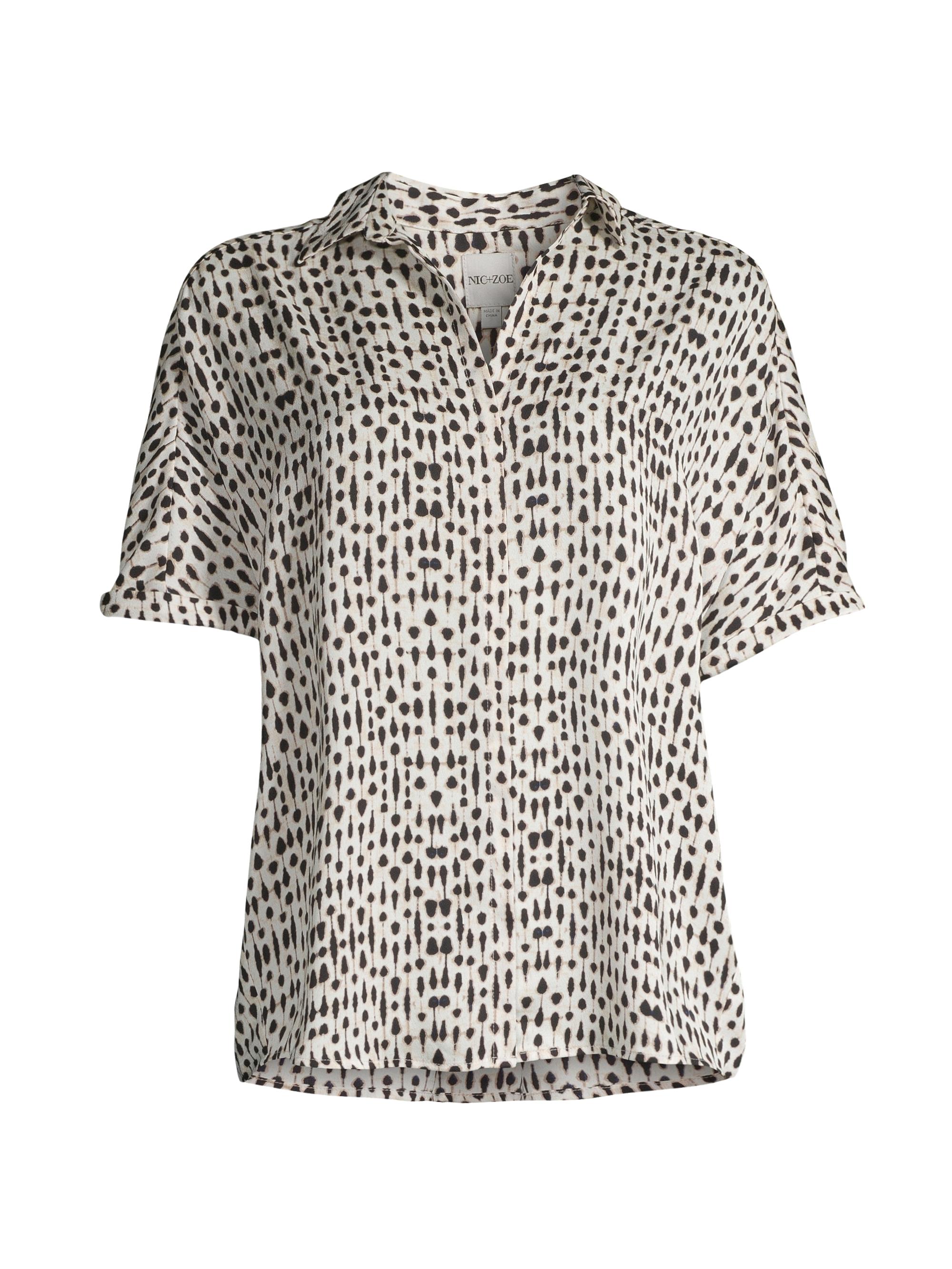 NIC+ZOE Women's Short-Sleeve Ink Dot Shirt - White Multi