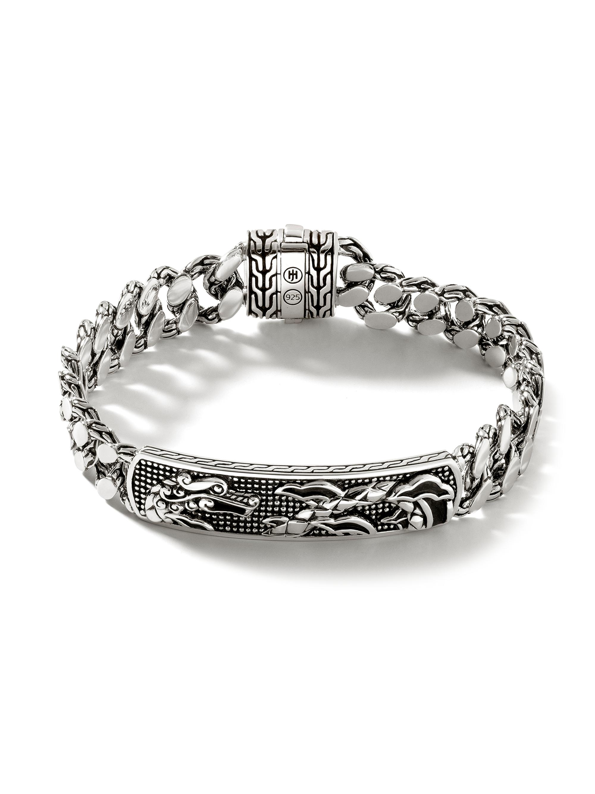 John Hardy Men's Indonesia Legends Naga ID Sterling Silver Curb Link Bracelet - Silver