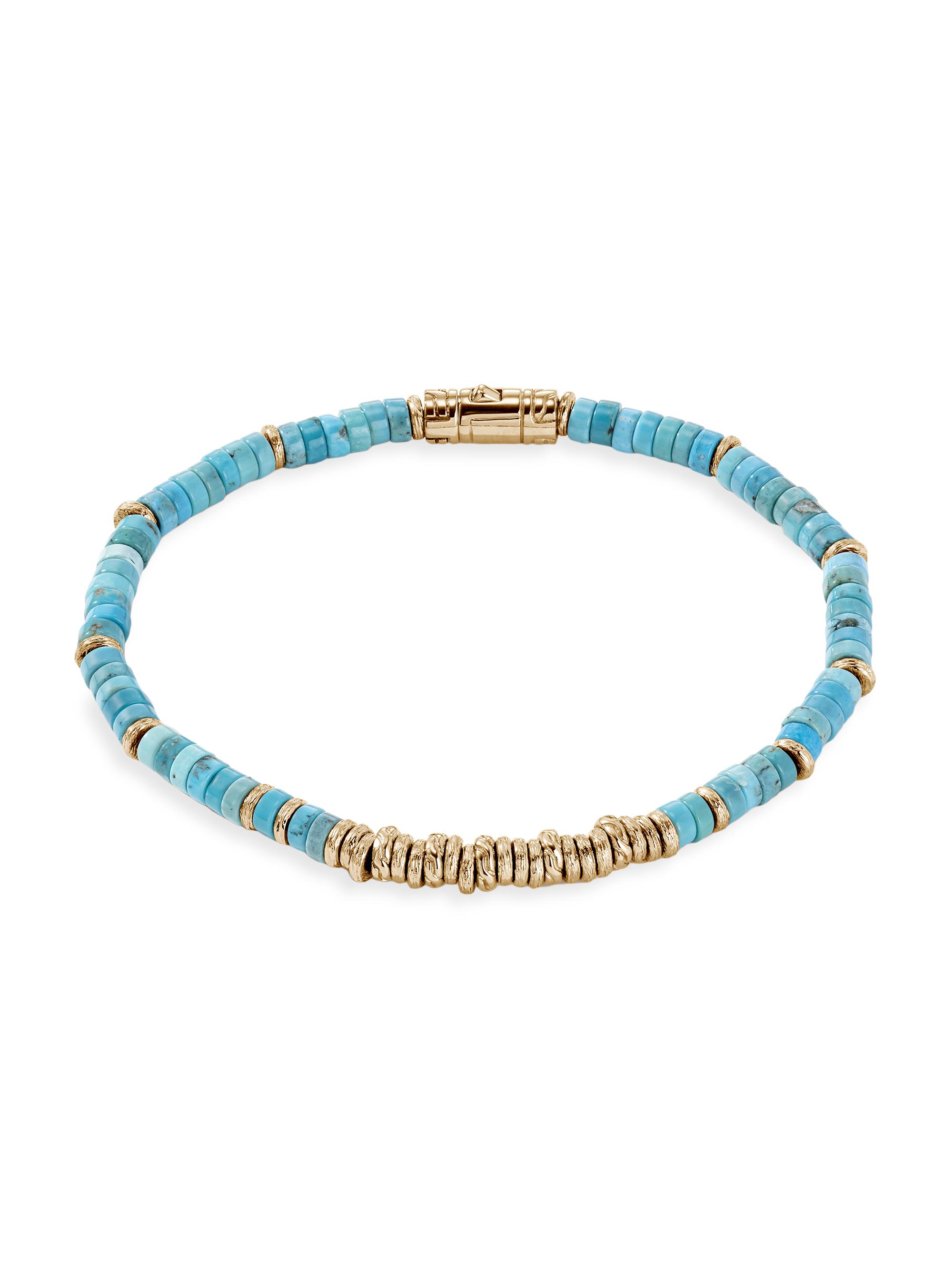 John Hardy Men's Thailand 14K Gold & Treated Turquoise Heishi Beaded Bracelet - Turquoise
