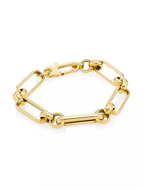 18K Yellow Gold Mixed Paper Clip Chain Bracelet