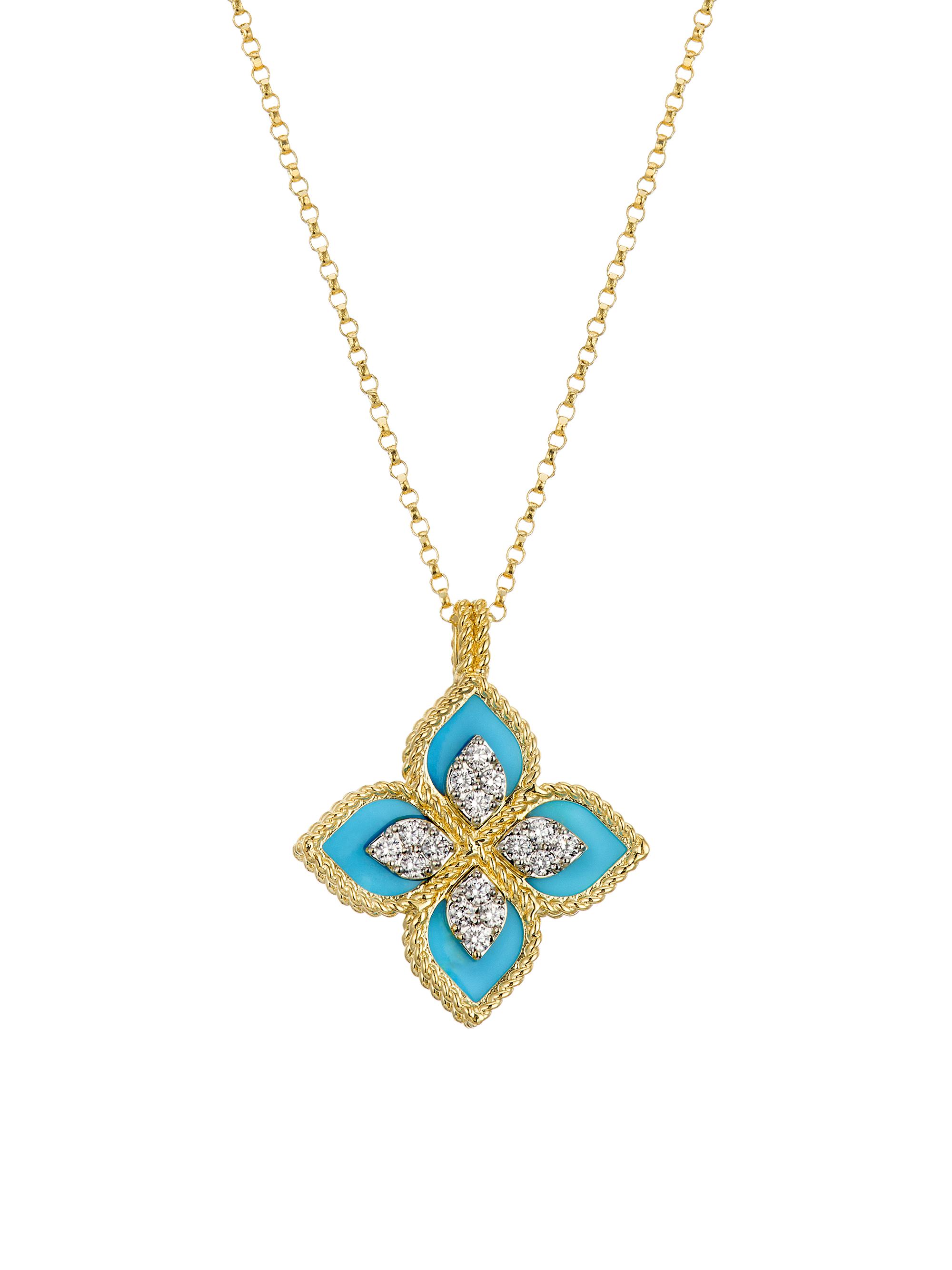 Roberto Coin Women's Venetian Princess 18K Yellow Gold, Turquoise & 0.15 TCW Diamond Pendant Necklace - Gold