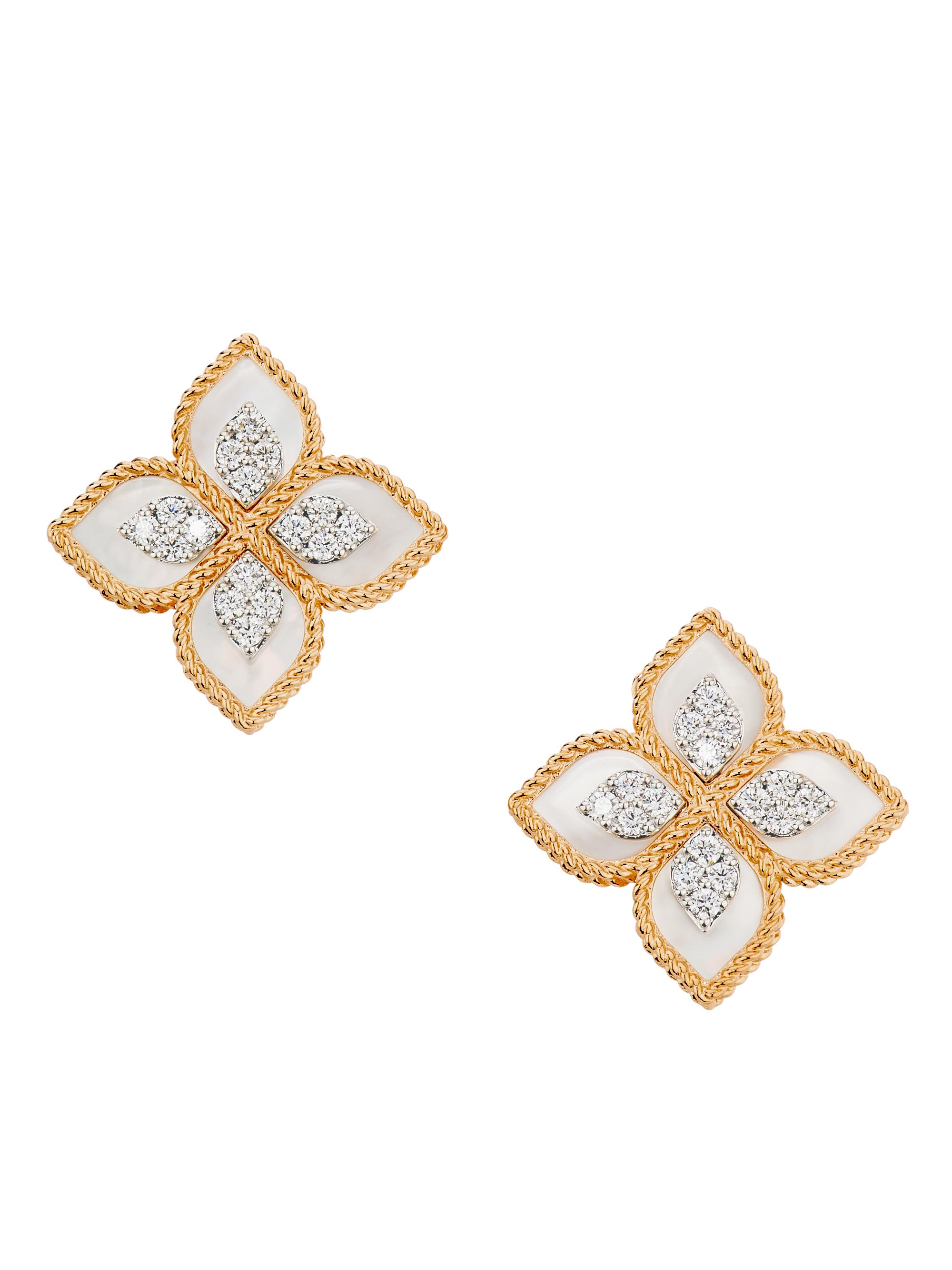 Roberto Coin Women's Venetian Princess 18K Rose Gold, Mother-Of-Pearl & 0.35 TCW Diamond Flower Stud Earrings - Gold
