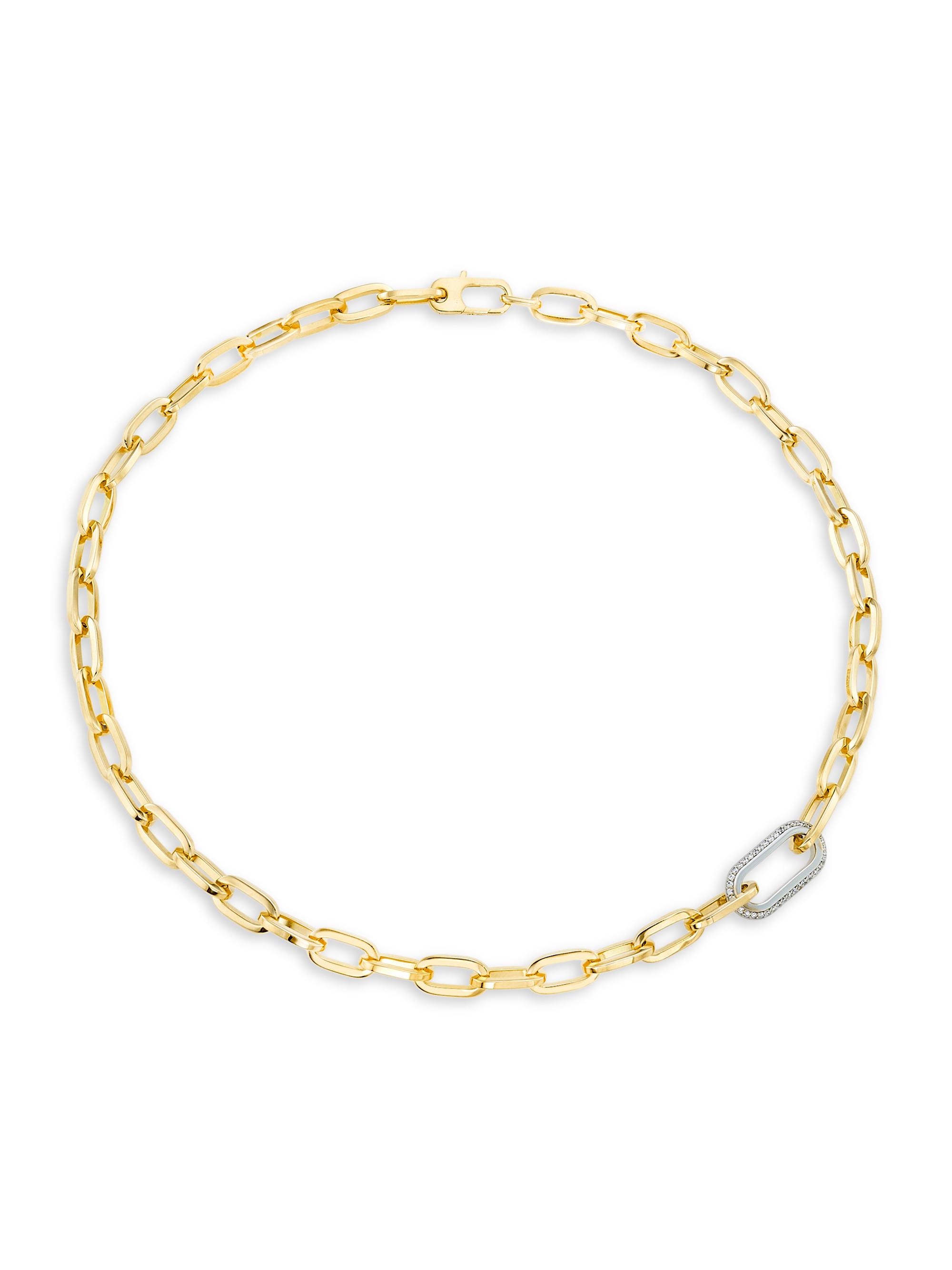 Roberto Coin Women's Two-Tone 18K Gold & 0.78 TCW Diamond Paper Clip Chain Necklace - Gold
