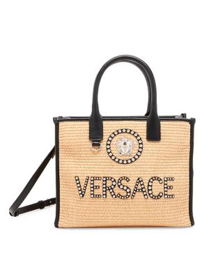 Mini logo raffia tote bag