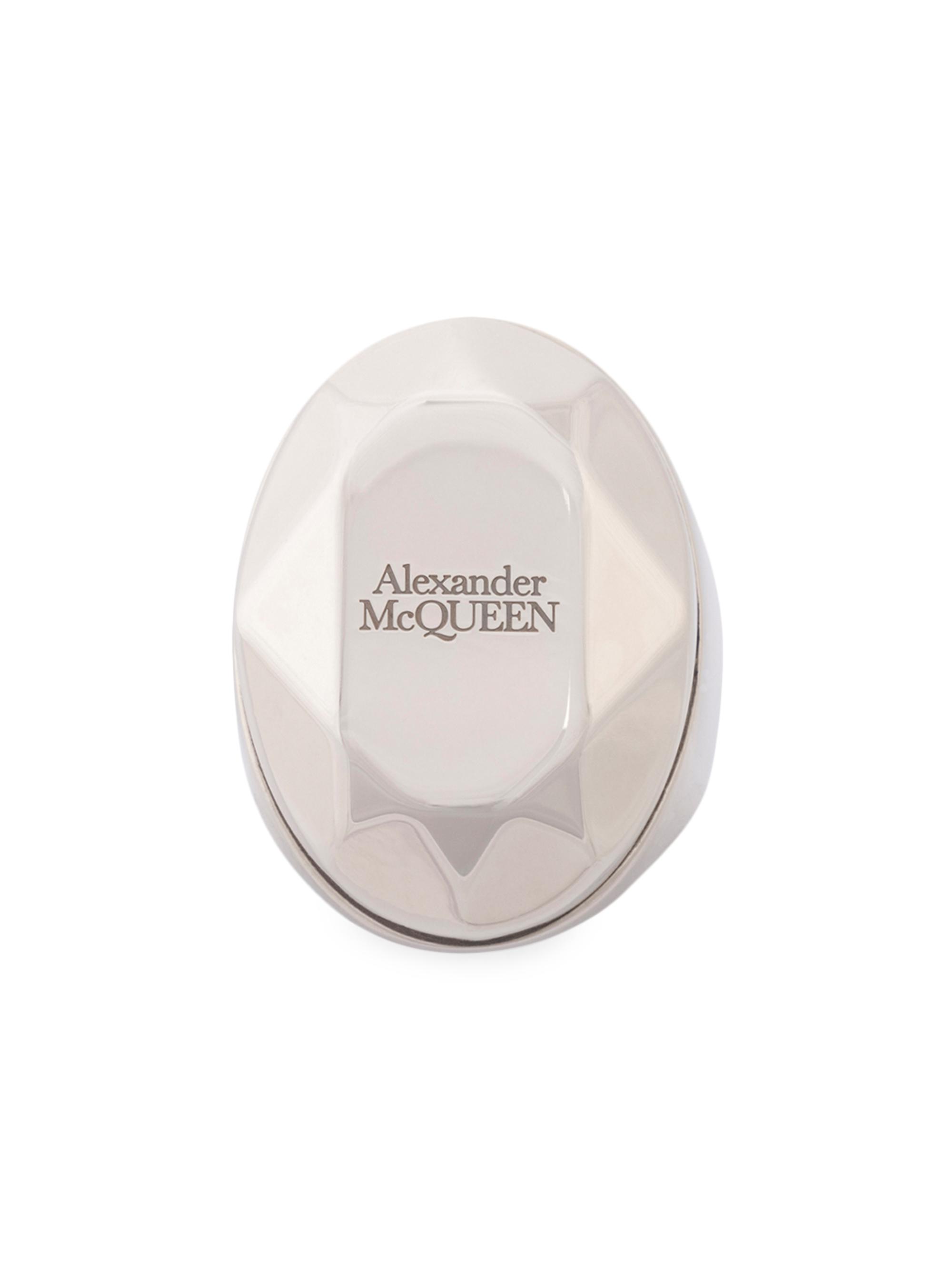 McQueen Men's Logo Faceted Stone Ring - Silver